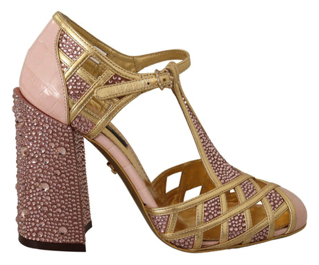 Dolce & Gabbana Silk-Infused Leather Crystal Pumps in Pink Gold - Hilstor