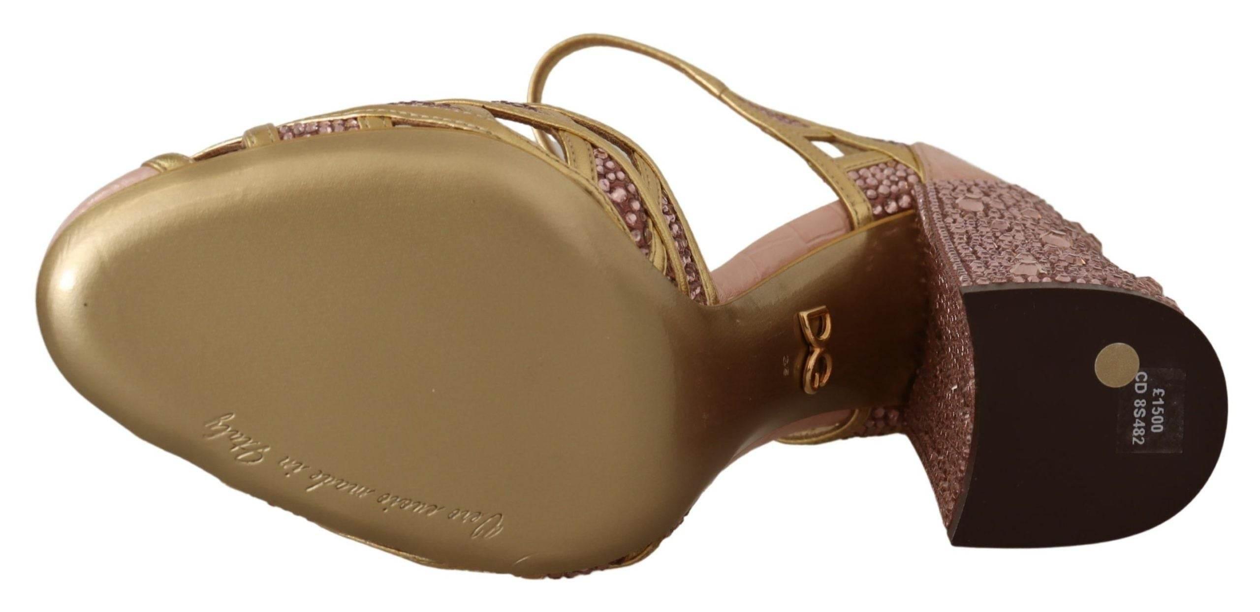 Dolce & Gabbana Silk-Infused Leather Crystal Pumps in Pink Gold - Hilstor