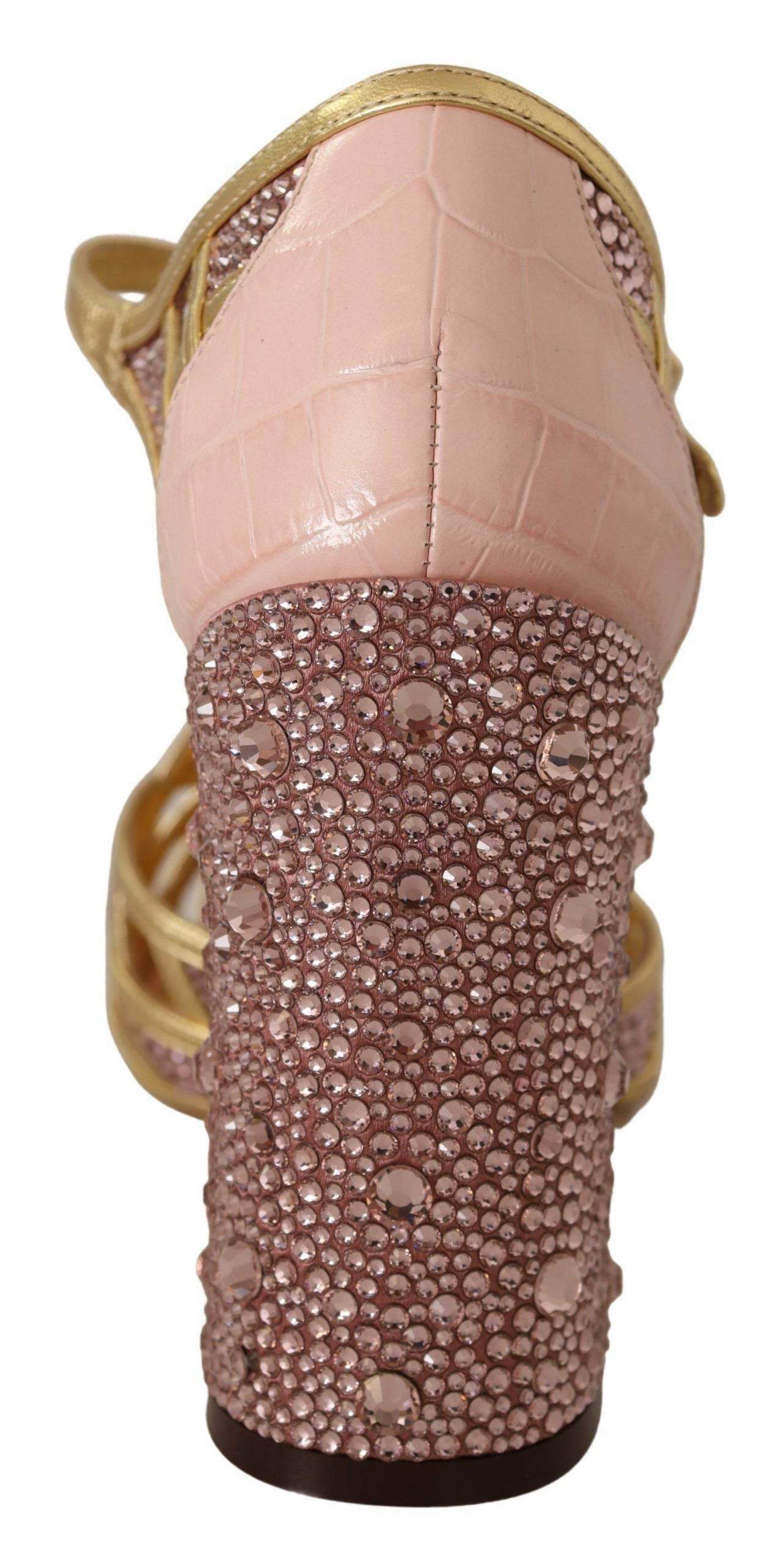 Dolce & Gabbana Silk-Infused Leather Crystal Pumps in Pink Gold - Hilstor