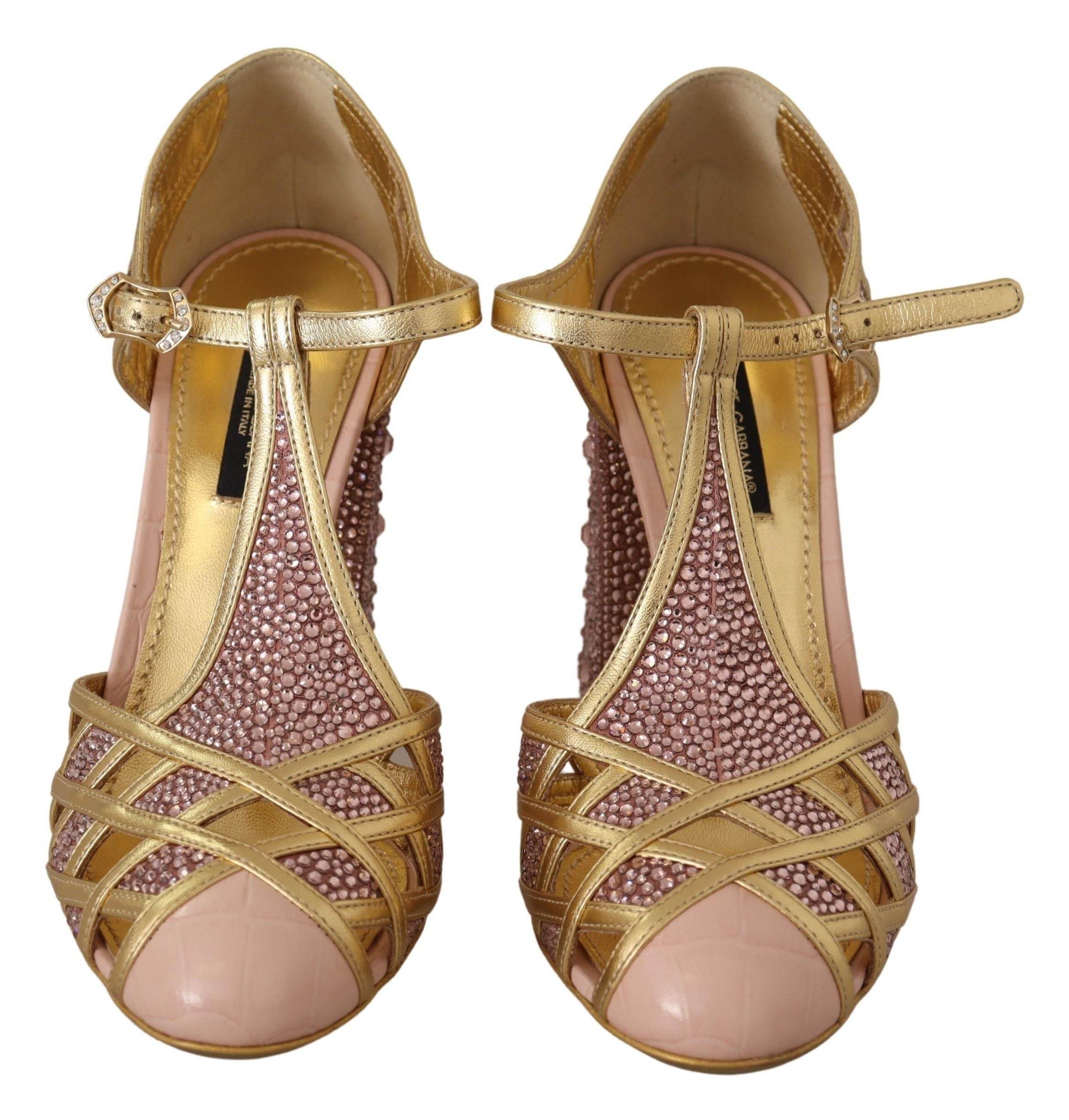 Dolce & Gabbana Silk-Infused Leather Crystal Pumps in Pink Gold - Hilstor