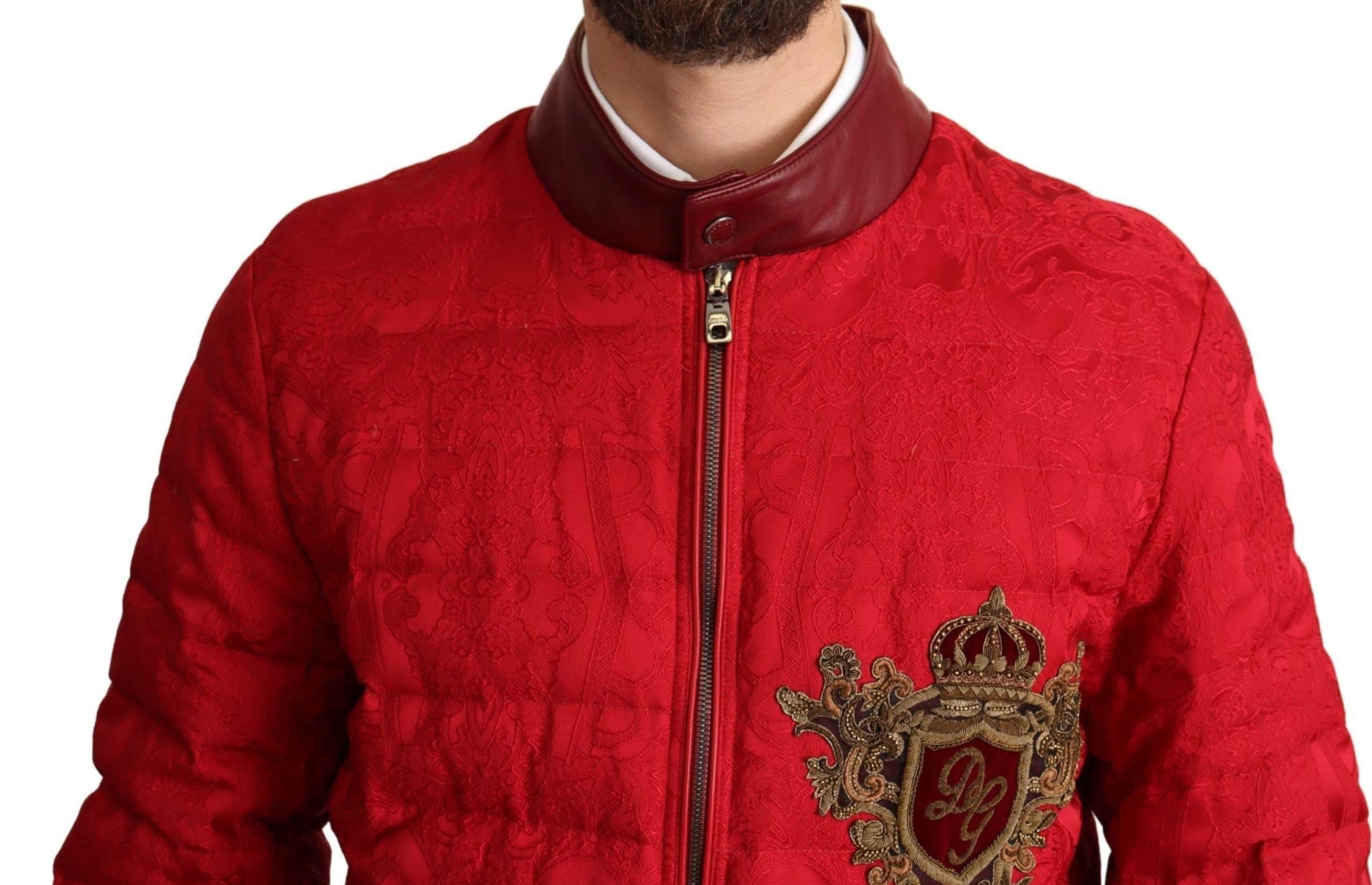 Dolce & Gabbana Red and Gold Bomber Designer Jacket - Hilstor