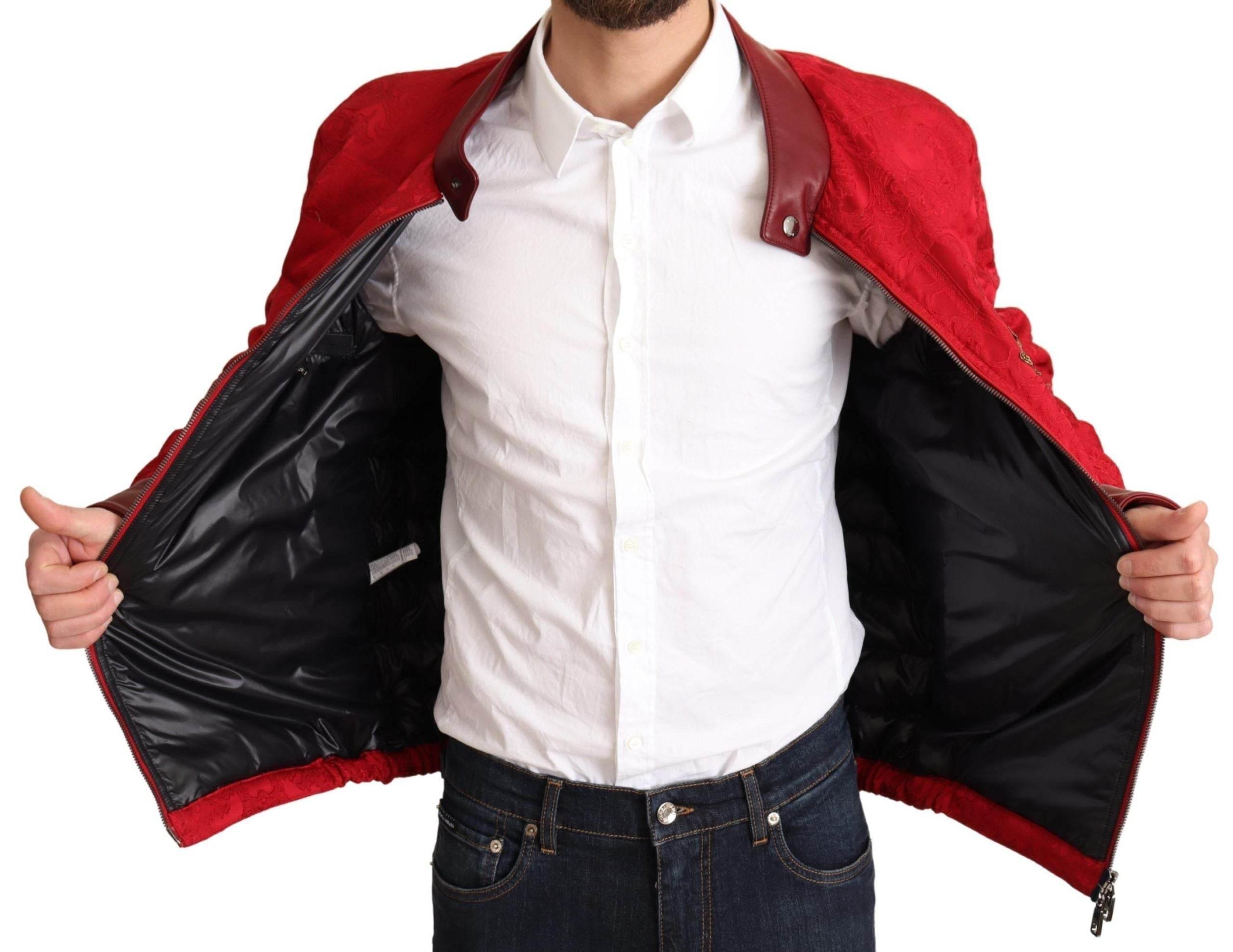 Dolce & Gabbana Red and Gold Bomber Designer Jacket - Hilstor