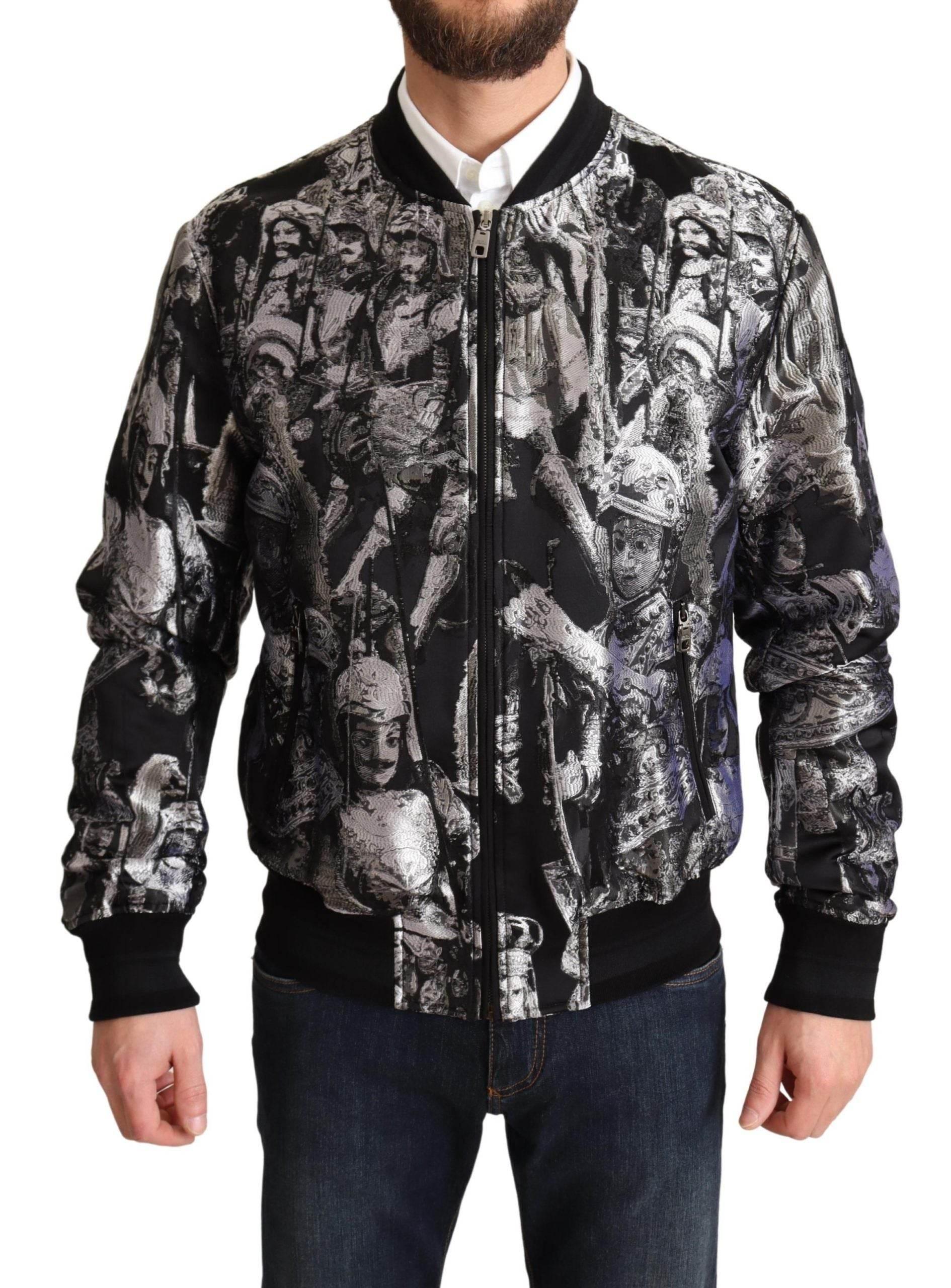 Dolce & Gabbana Black Silver Puppi Motive Bomber Jacket - Hilstor