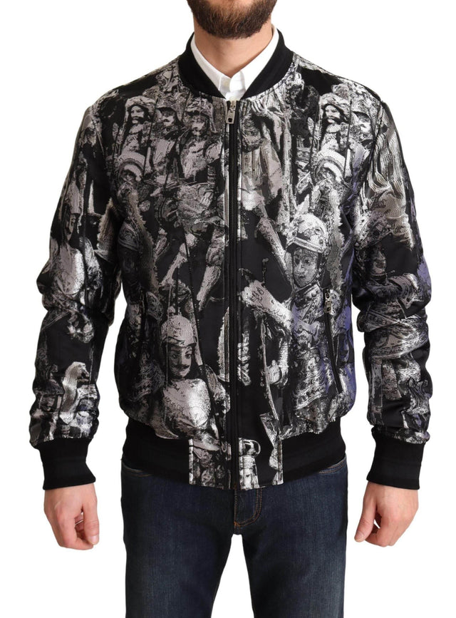 Dolce & Gabbana Black Silver Puppi Motive Bomber Jacket - Hilstor