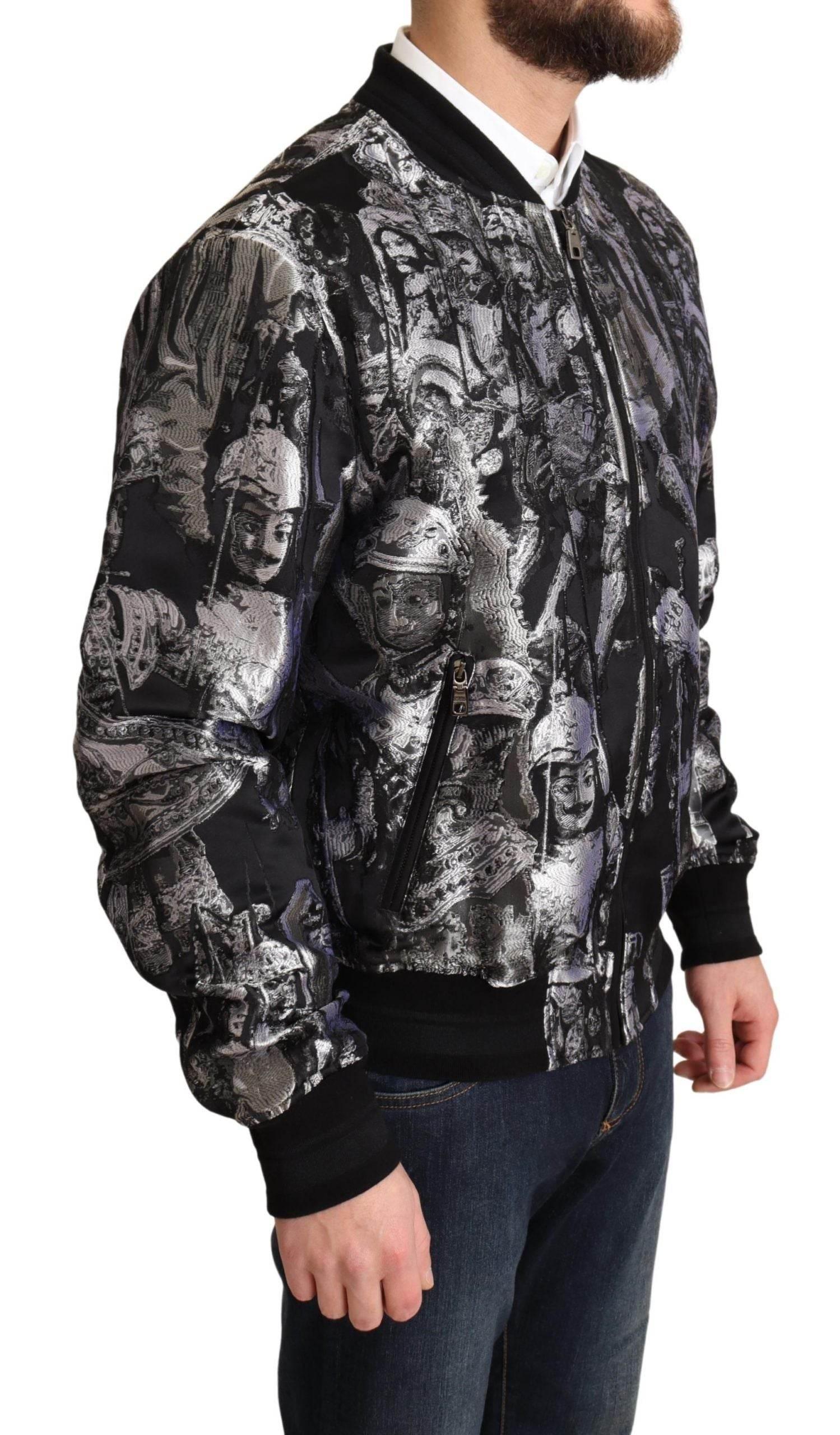 Dolce & Gabbana Black Silver Puppi Motive Bomber Jacket - Hilstor