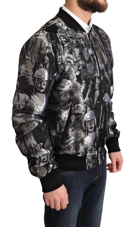 Dolce & Gabbana Black Silver Puppi Motive Bomber Jacket - Hilstor