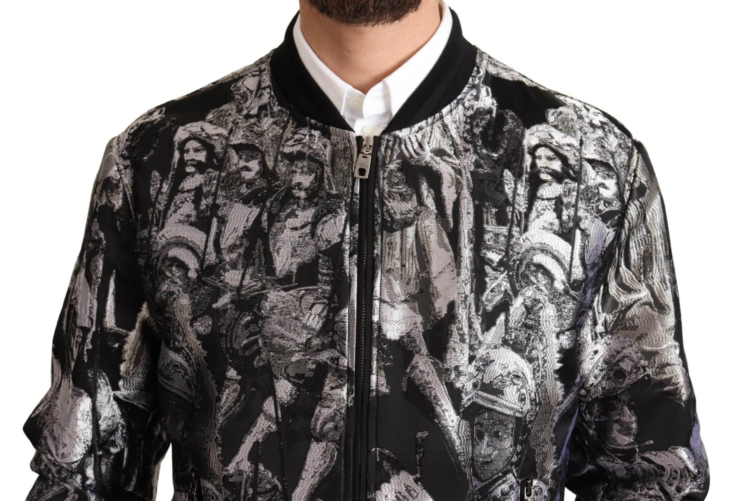 Dolce & Gabbana Black Silver Puppi Motive Bomber Jacket - Hilstor