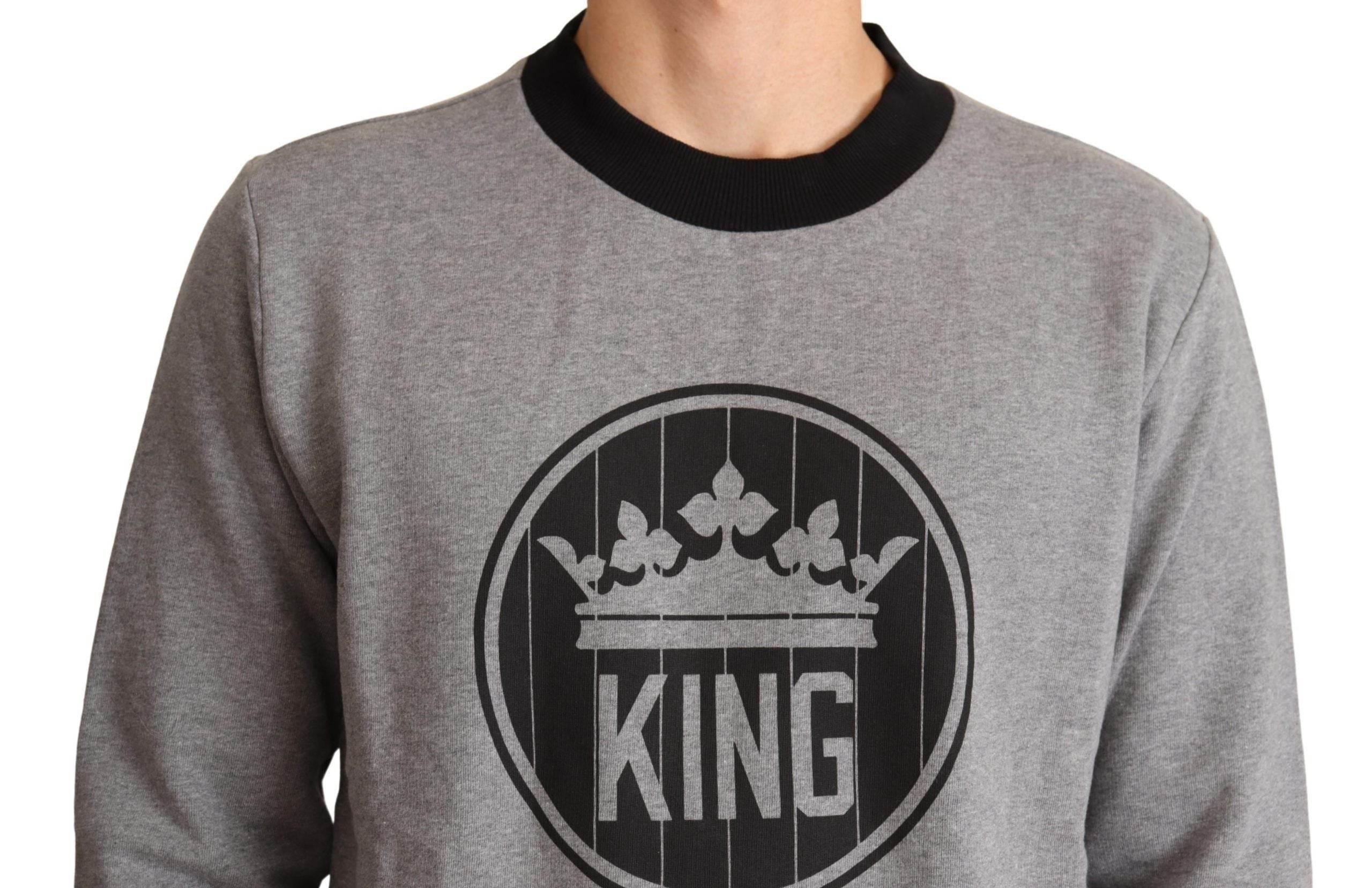 Dolce & Gabbana Gray Crown King Cotton Pullover Sweater - Hilstor