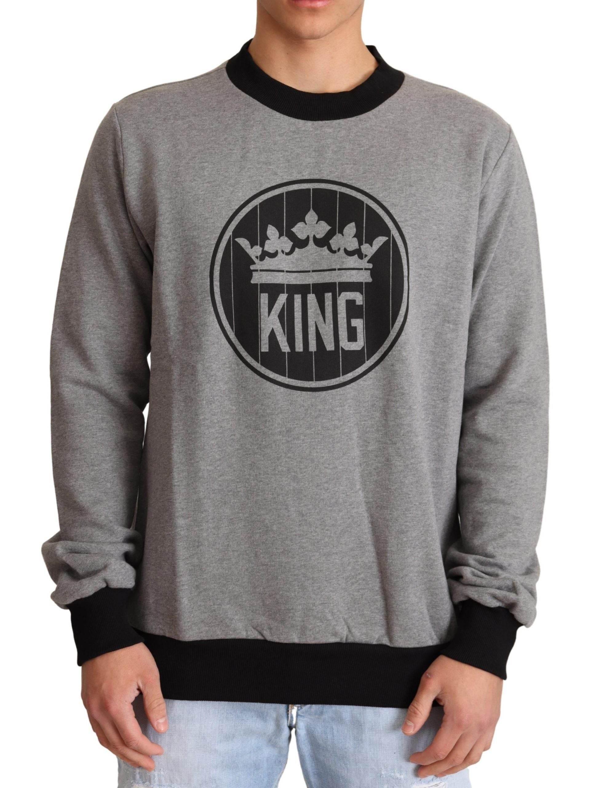 Dolce & Gabbana Gray Crown King Cotton Pullover Sweater - Hilstor