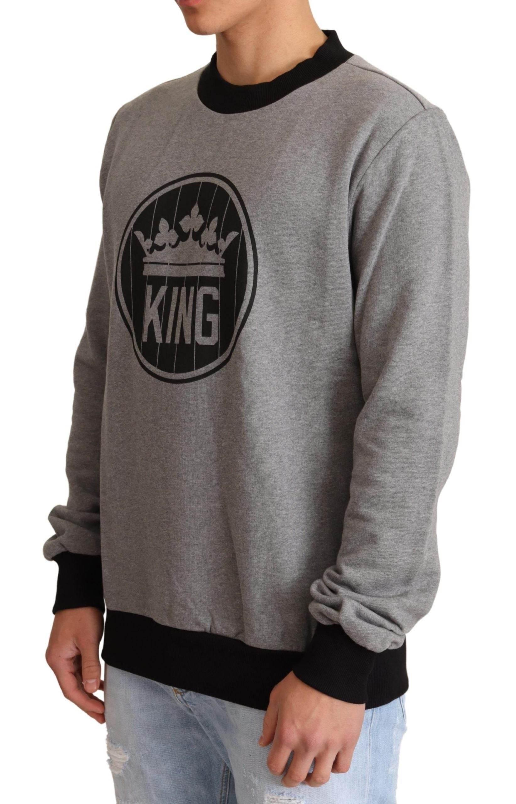 Dolce & Gabbana Gray Crown King Cotton Pullover Sweater - Hilstor