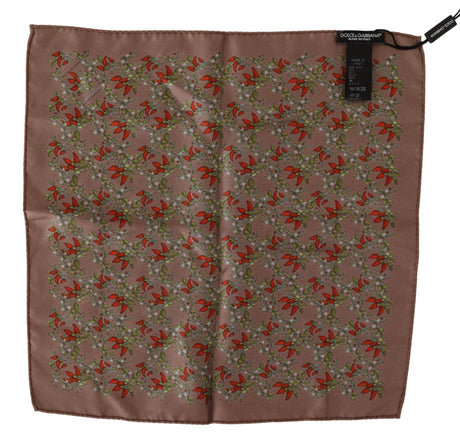 Dolce & Gabbana Elegant Brown Silk Pocket Square with Carrot Print - Hilstor