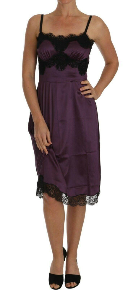 Dolce & Gabbana Elegant Purple Silk Lace Chemise Dress - Hilstor
