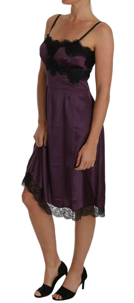 Dolce & Gabbana Elegant Purple Silk Lace Chemise Dress - Hilstor