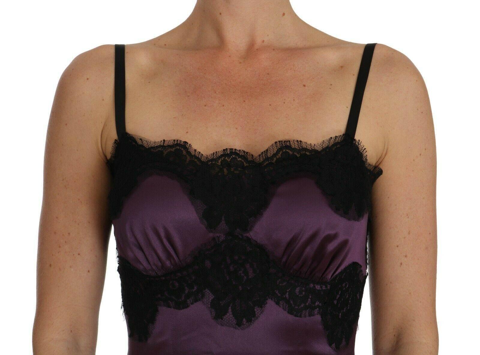 Dolce & Gabbana Elegant Purple Silk Lace Chemise Dress - Hilstor