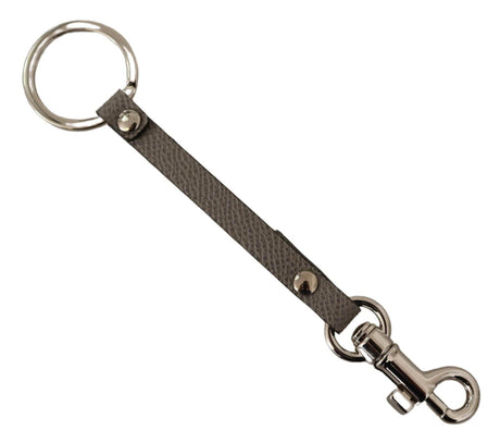 Dolce & Gabbana Elegant Gray Leather Keyring with Silver Accents - Hilstor
