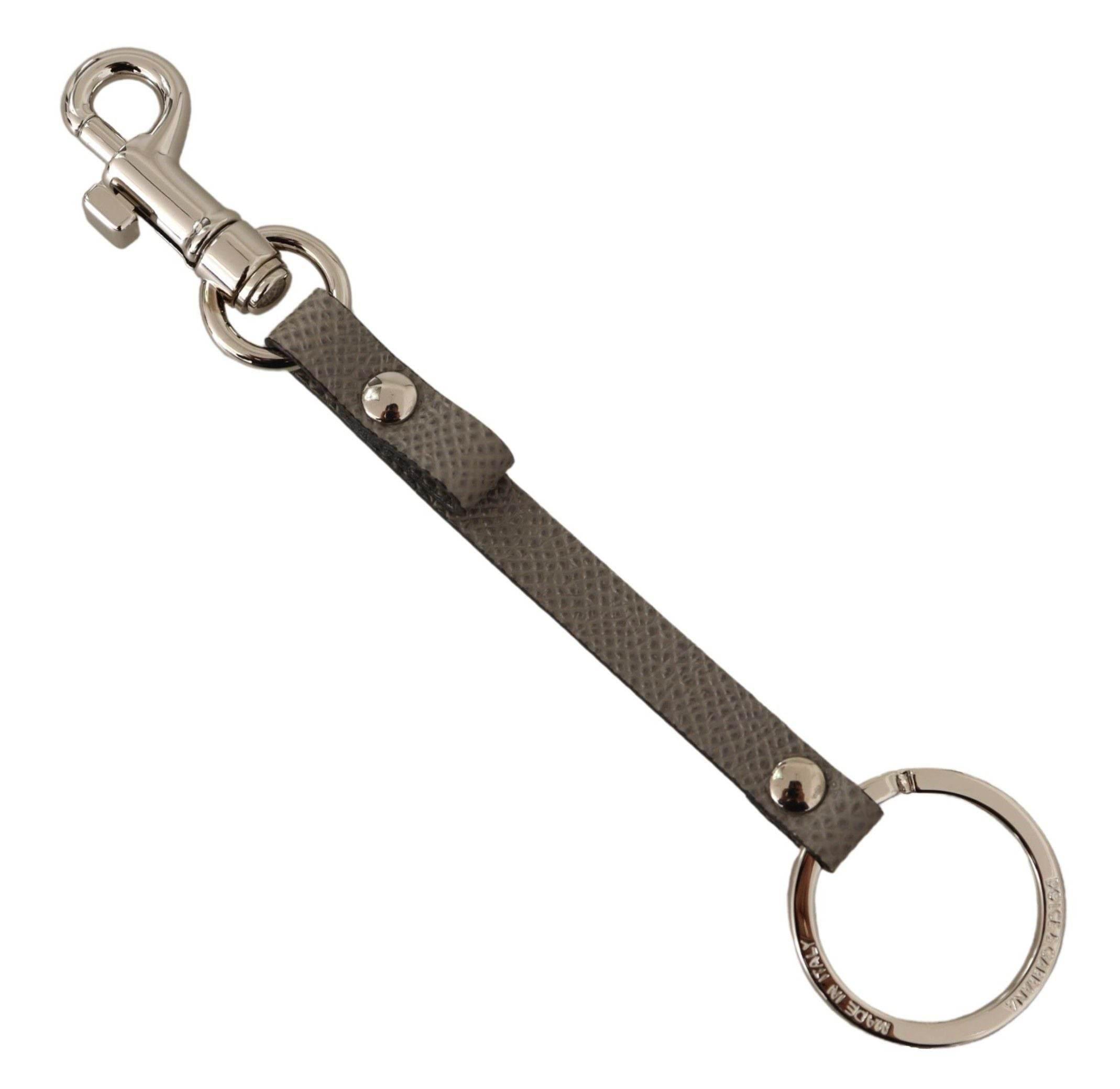Dolce & Gabbana Elegant Gray Leather Keyring with Silver Accents - Hilstor