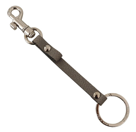 Dolce & Gabbana Elegant Gray Leather Keyring with Silver Accents - Hilstor