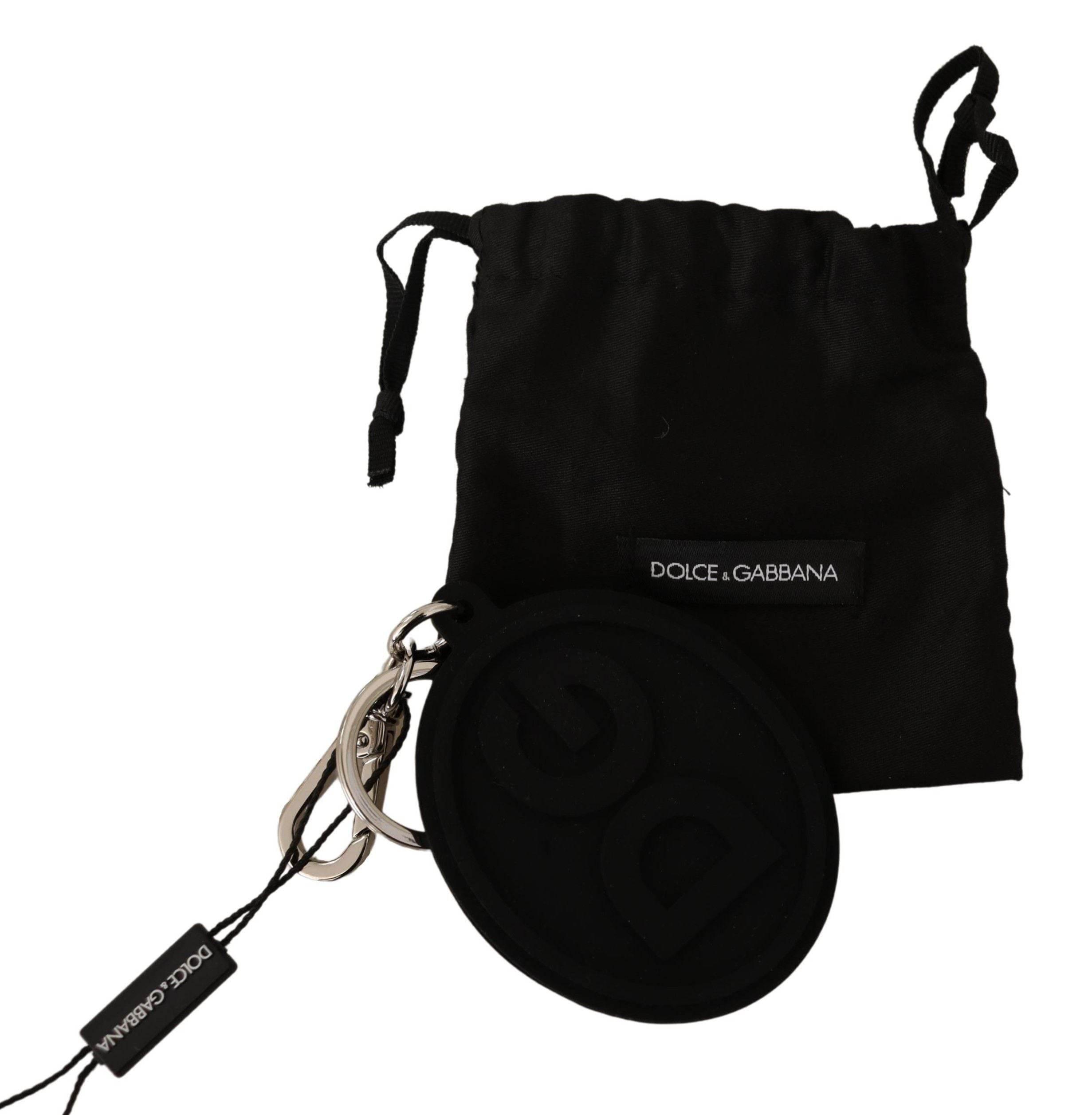 Dolce & Gabbana Chic Black Rubber & Brass Logo Keychain - Hilstor