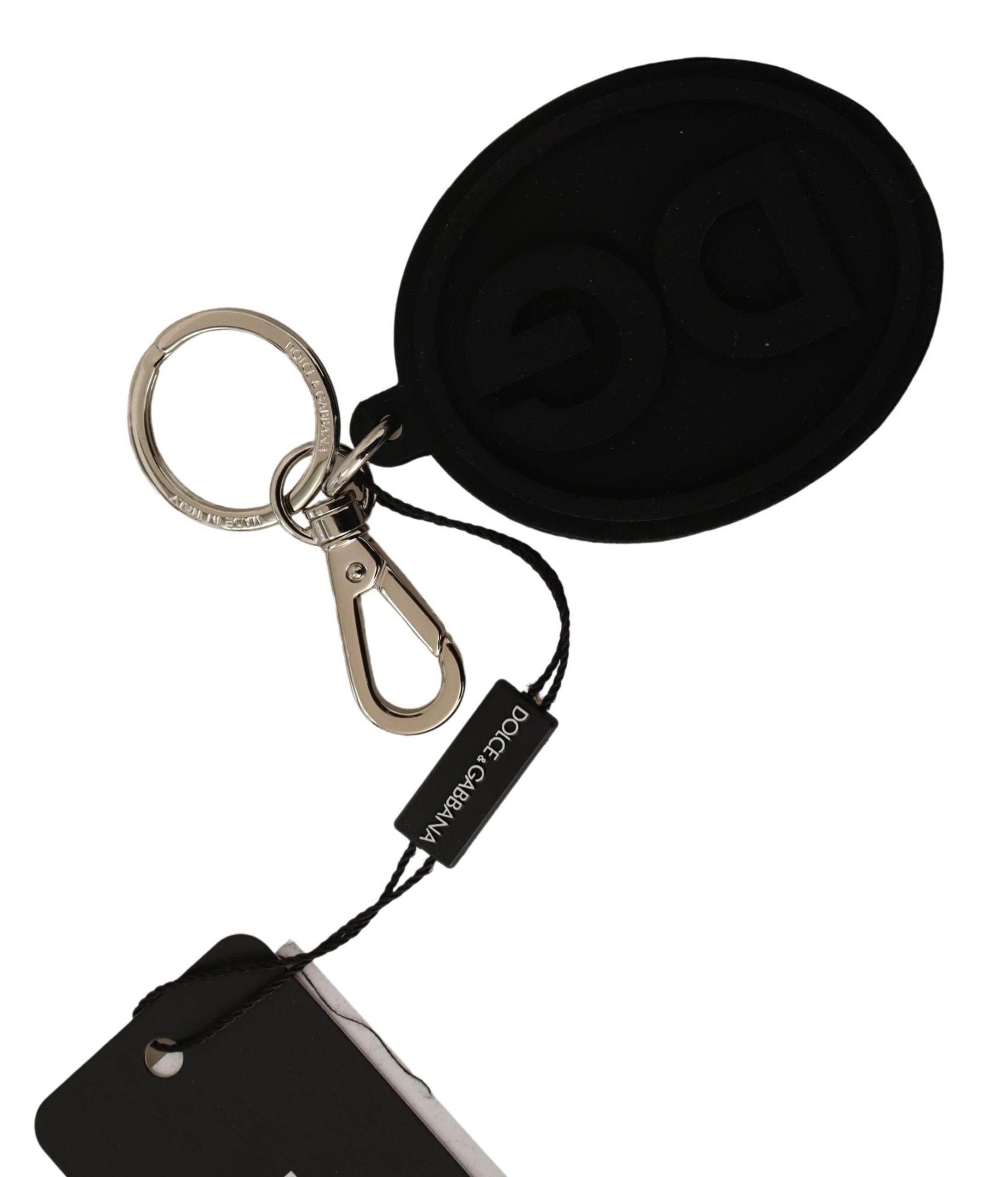 Dolce & Gabbana Chic Black Rubber & Brass Logo Keychain - Hilstor
