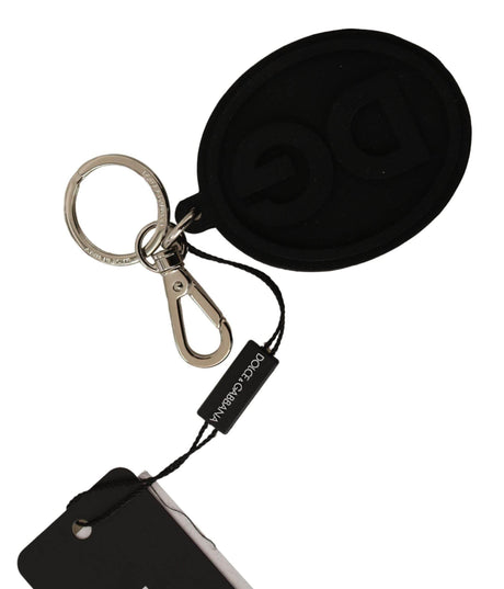 Dolce & Gabbana Chic Black Rubber & Brass Logo Keychain - Hilstor