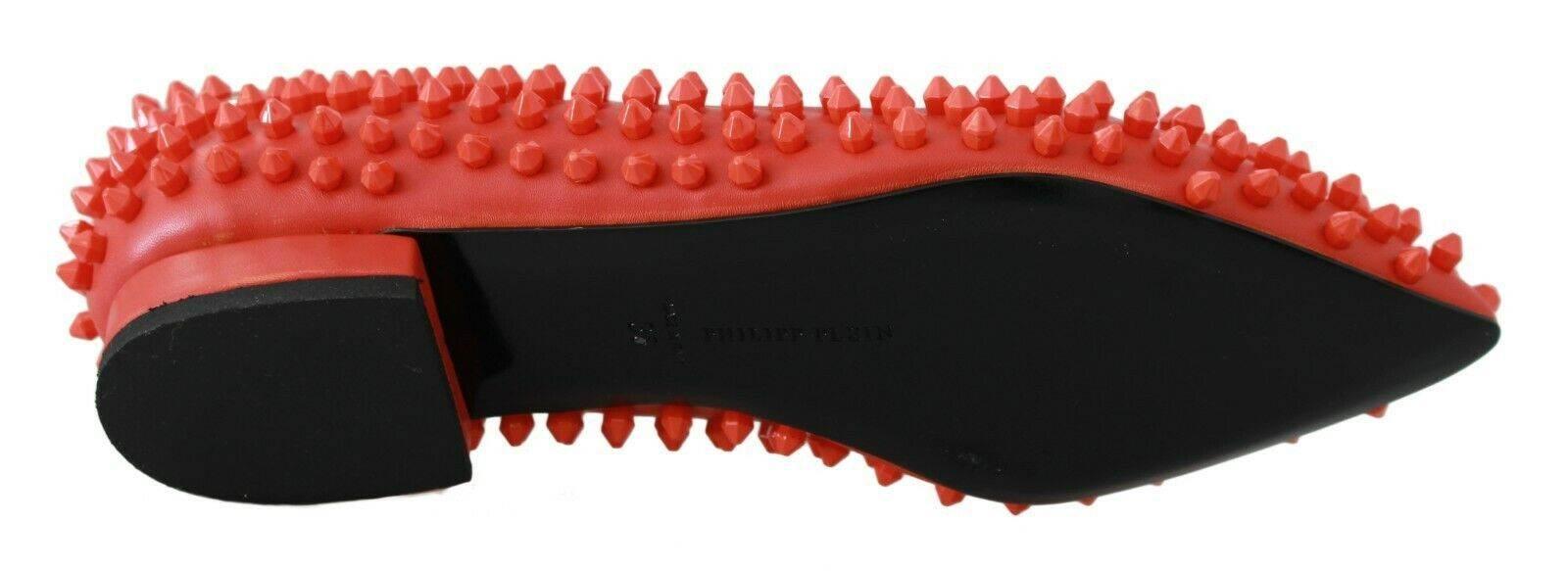 Philipp Plein Vibrant Orange Pointed Leather Flats - Hilstor