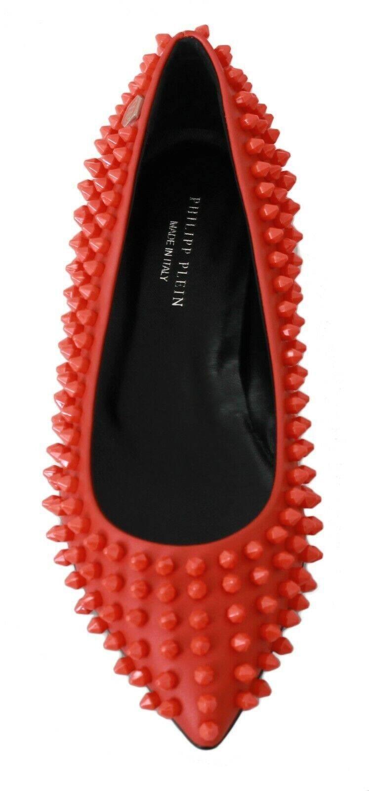 Philipp Plein Vibrant Orange Pointed Leather Flats - Hilstor