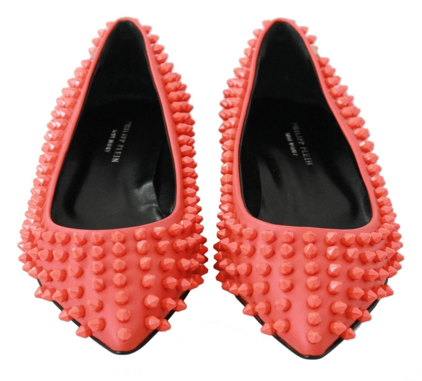 Philipp Plein Vibrant Orange Pointed Leather Flats - Hilstor