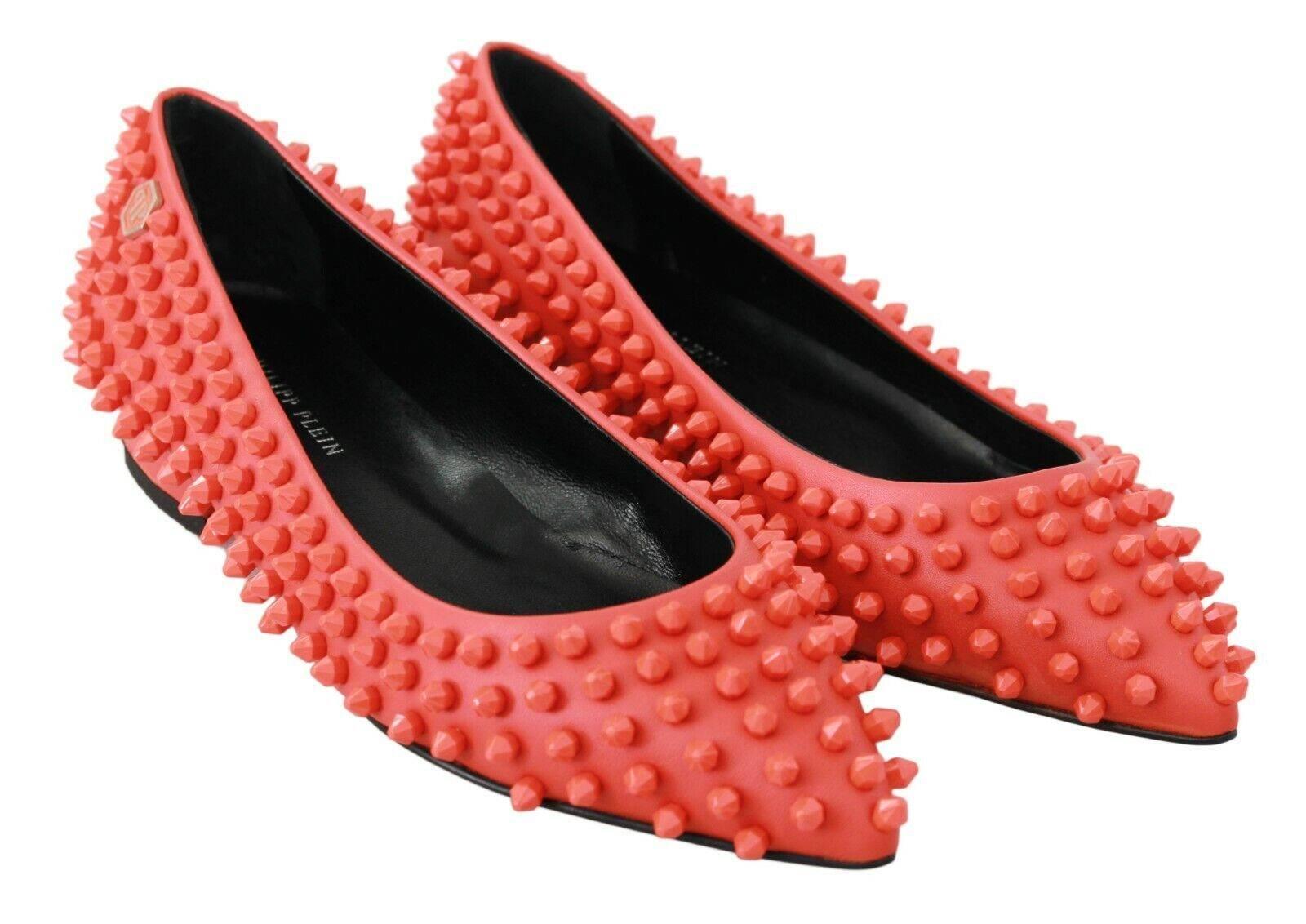 Philipp Plein Vibrant Orange Pointed Leather Flats - Hilstor