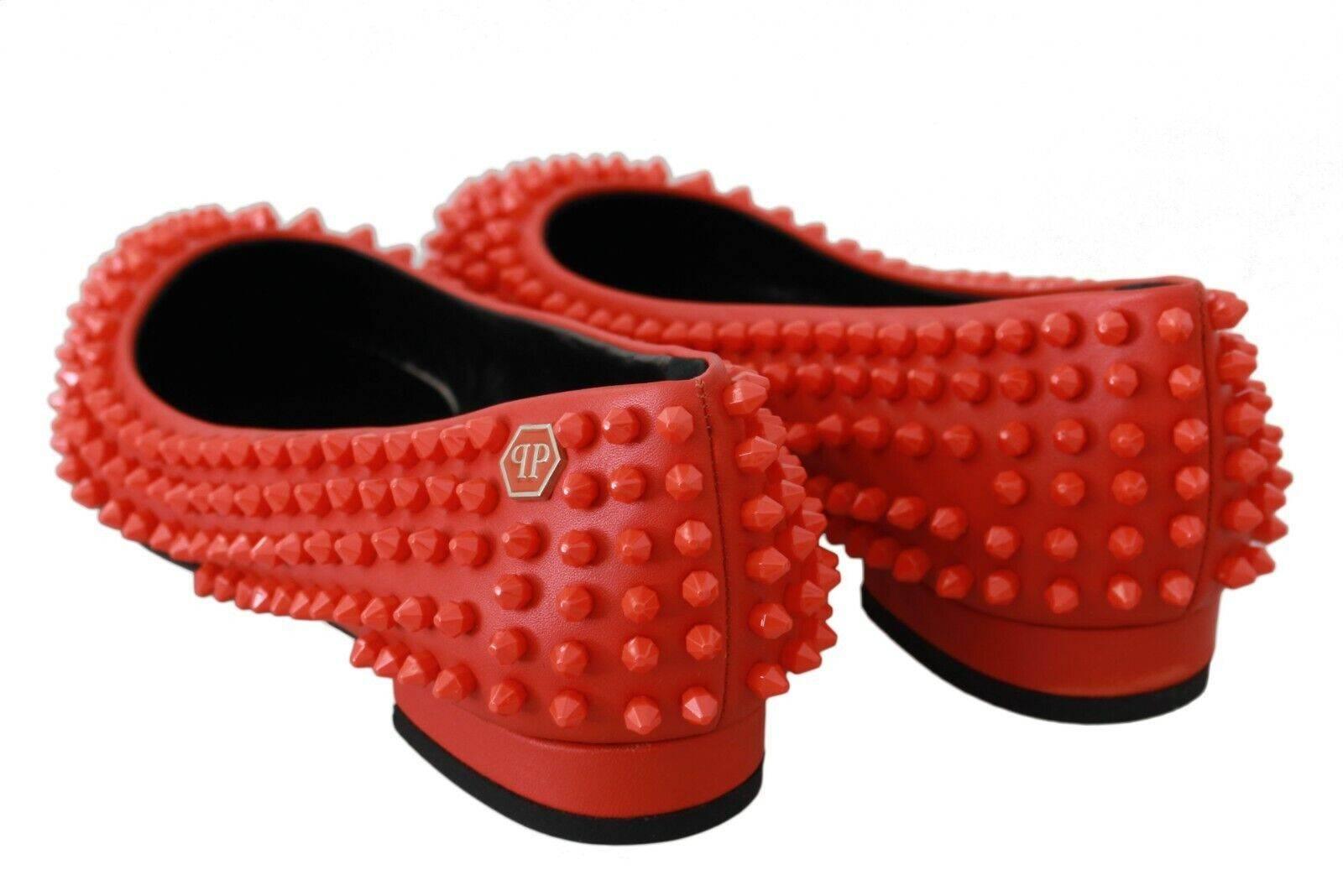 Philipp Plein Vibrant Orange Pointed Leather Flats - Hilstor