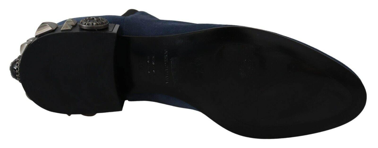 Dolce & Gabbana Chic Blue Suede Mid-Calf Boots with Stud Details - Hilstor