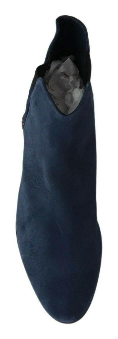 Dolce & Gabbana Chic Blue Suede Mid-Calf Boots with Stud Details - Hilstor