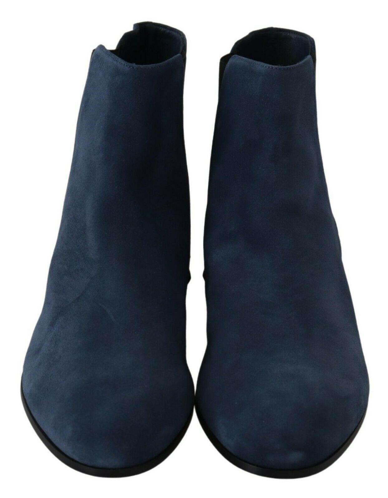 Dolce & Gabbana Chic Blue Suede Mid-Calf Boots with Stud Details - Hilstor