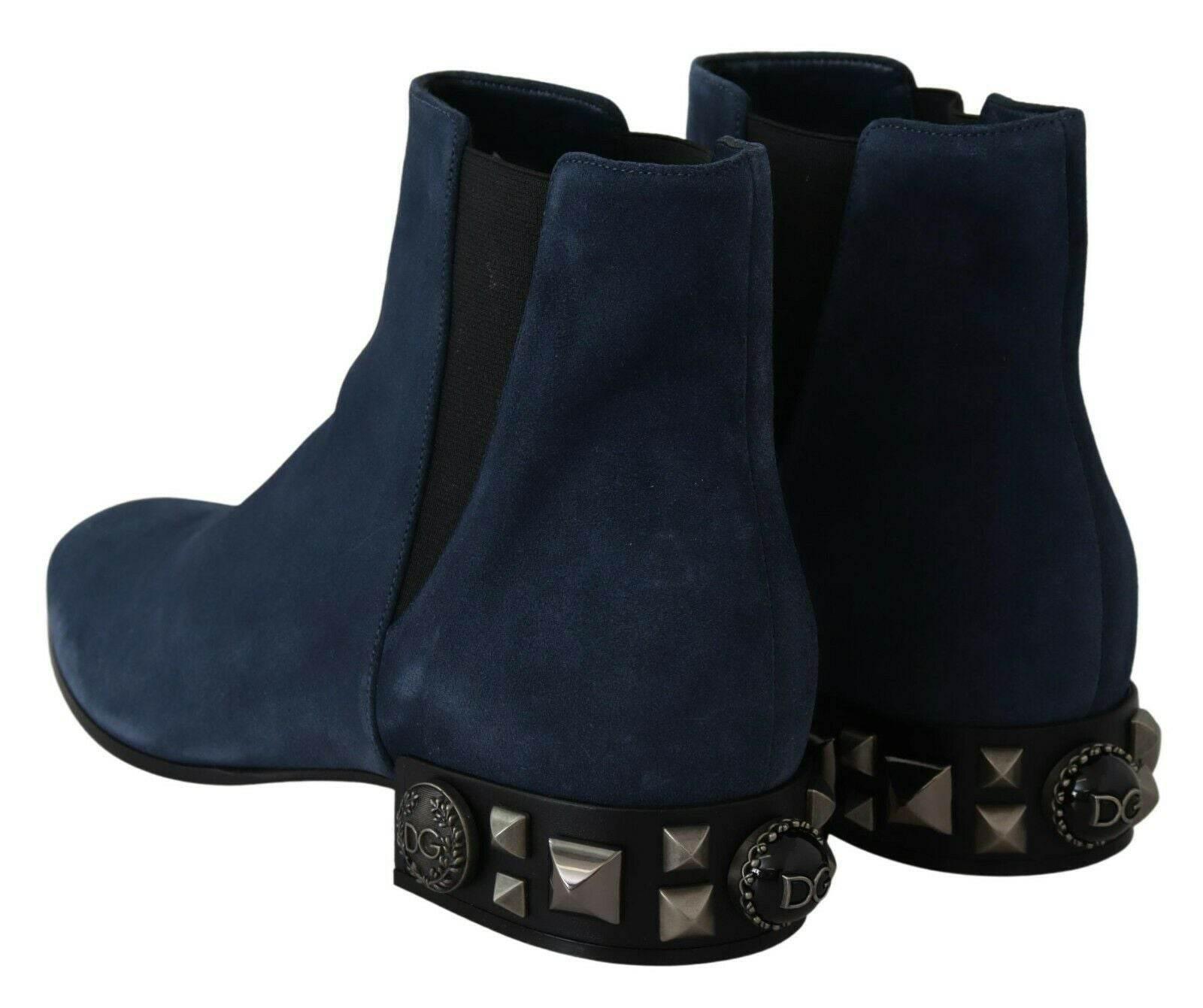 Dolce & Gabbana Chic Blue Suede Mid-Calf Boots with Stud Details - Hilstor