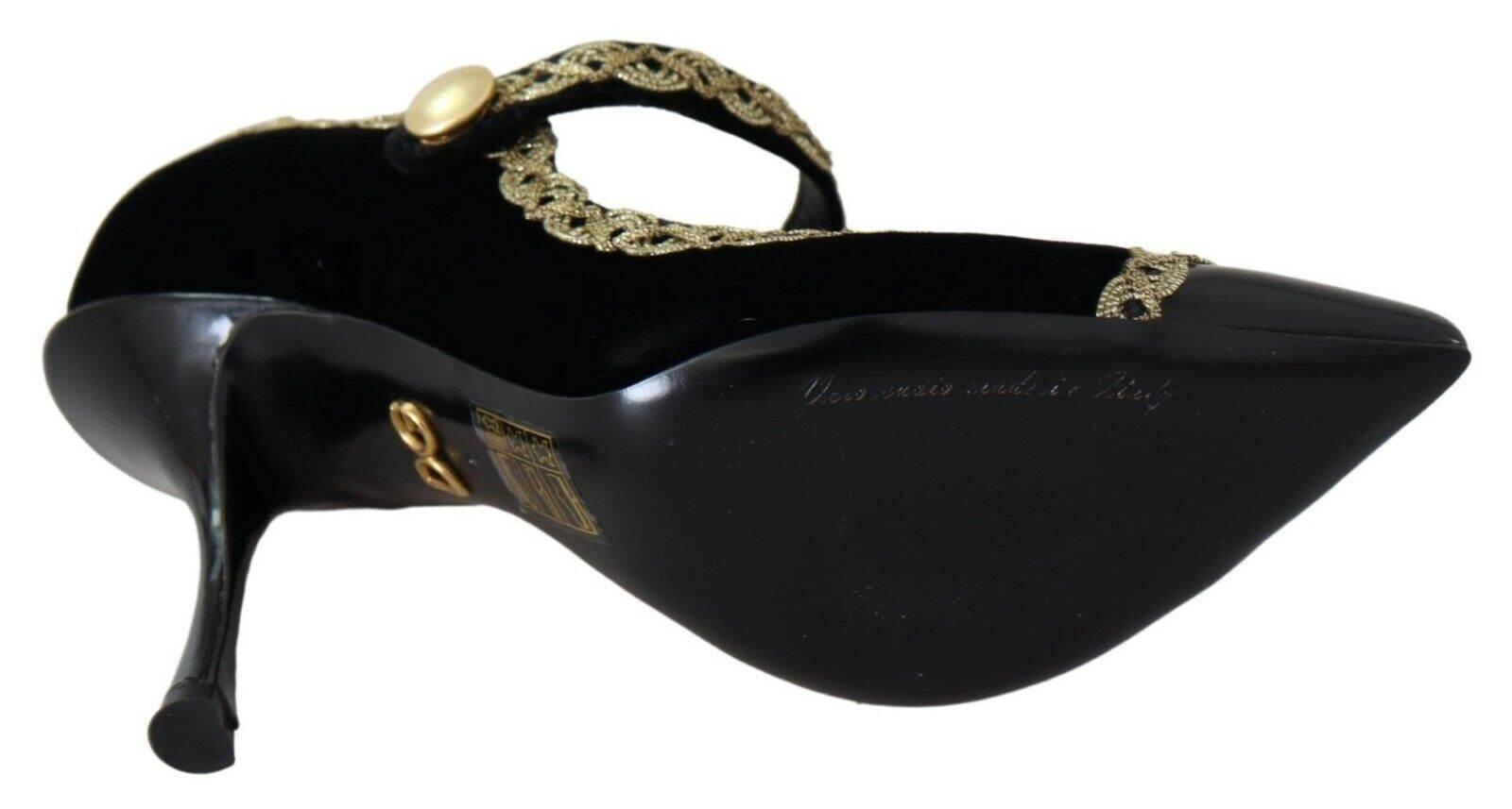 Dolce & Gabbana Elegant Gold-Embroidered Black Velvet Pumps - Hilstor