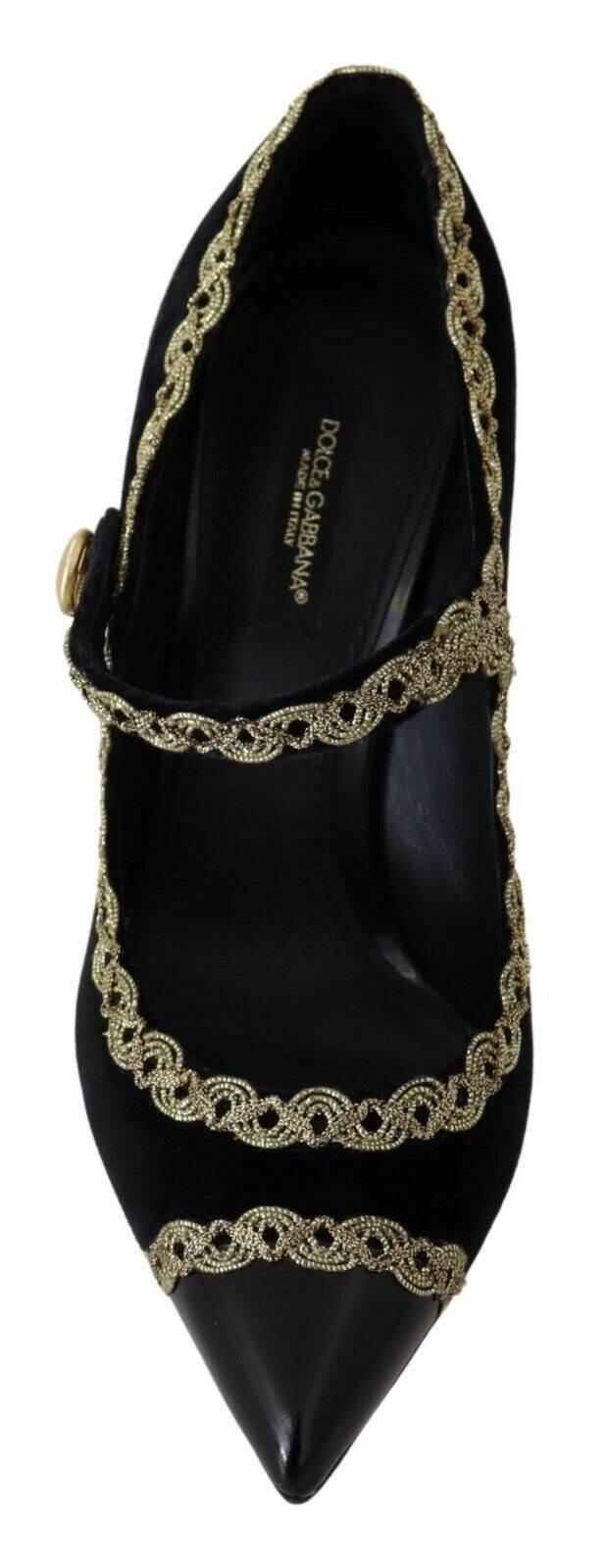 Dolce & Gabbana Elegant Gold-Embroidered Black Velvet Pumps - Hilstor