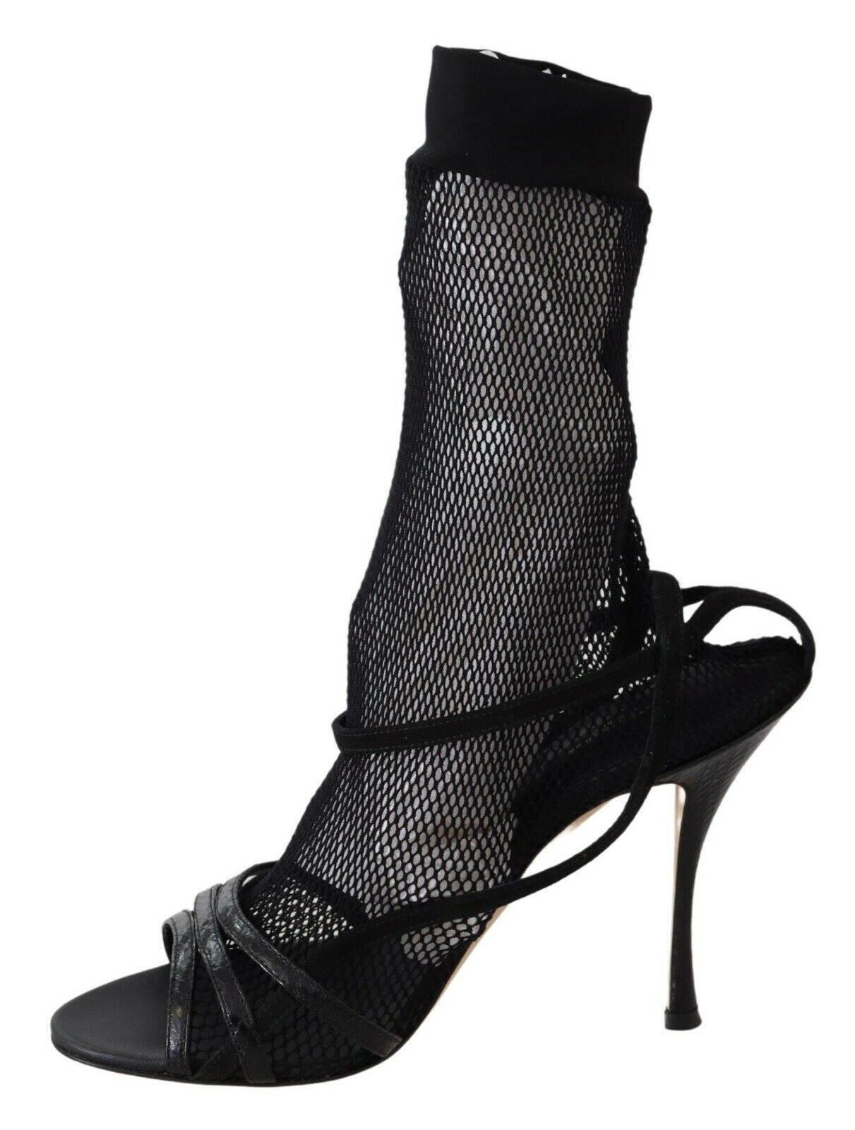 Dolce & Gabbana Chic Black Mesh Stiletto Sandals - Hilstor