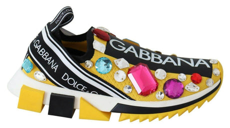 Dolce & Gabbana Yellow Multicolor Crystals Sneakers Shoes - Hilstor