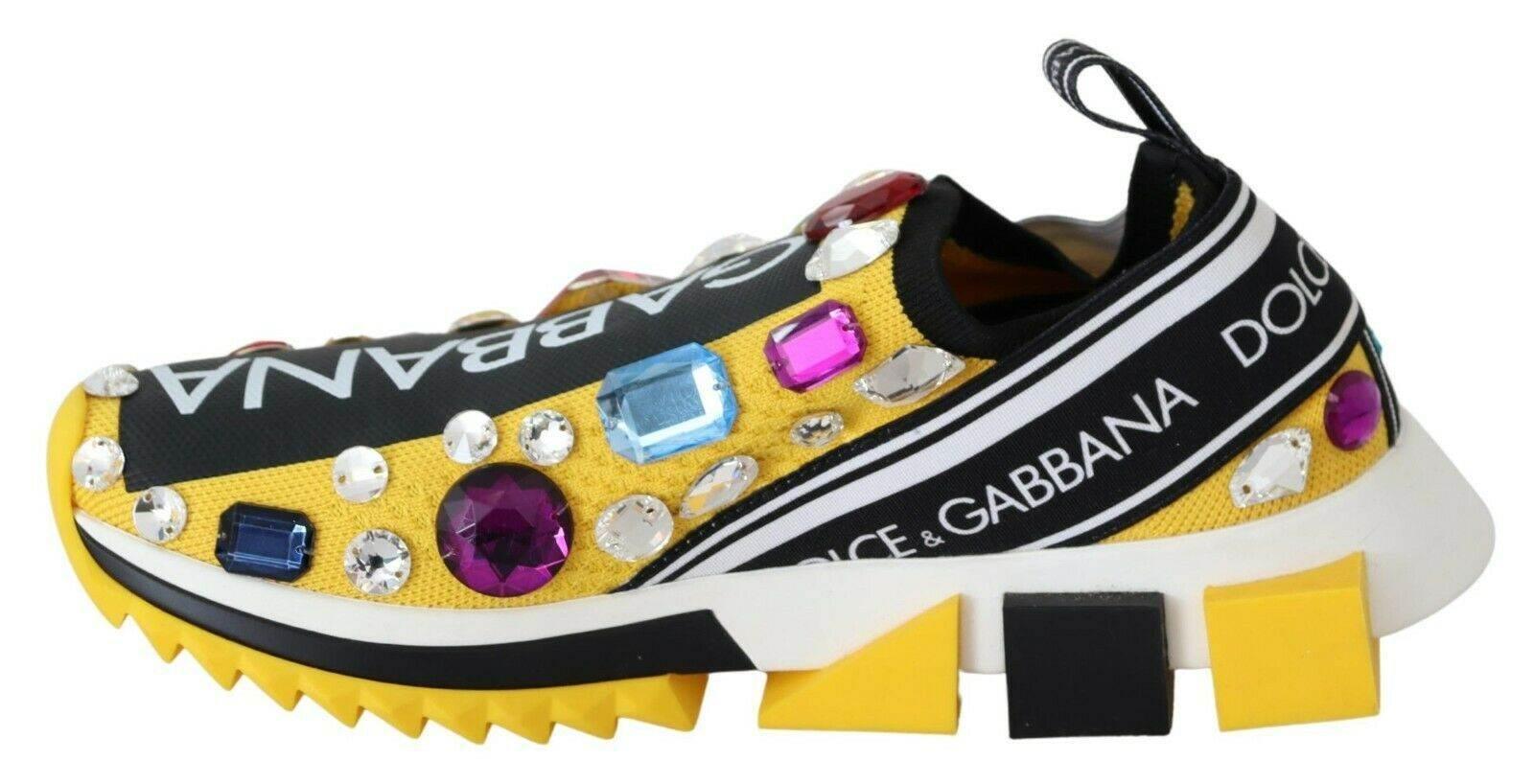 Dolce & Gabbana Yellow Multicolor Crystals Sneakers Shoes - Hilstor