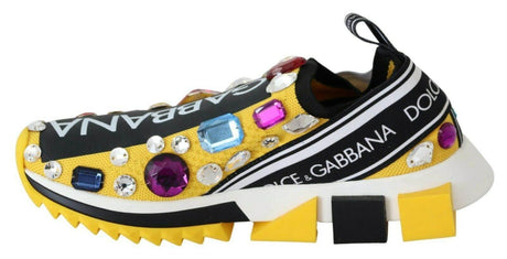 Dolce & Gabbana Yellow Multicolor Crystals Sneakers Shoes - Hilstor