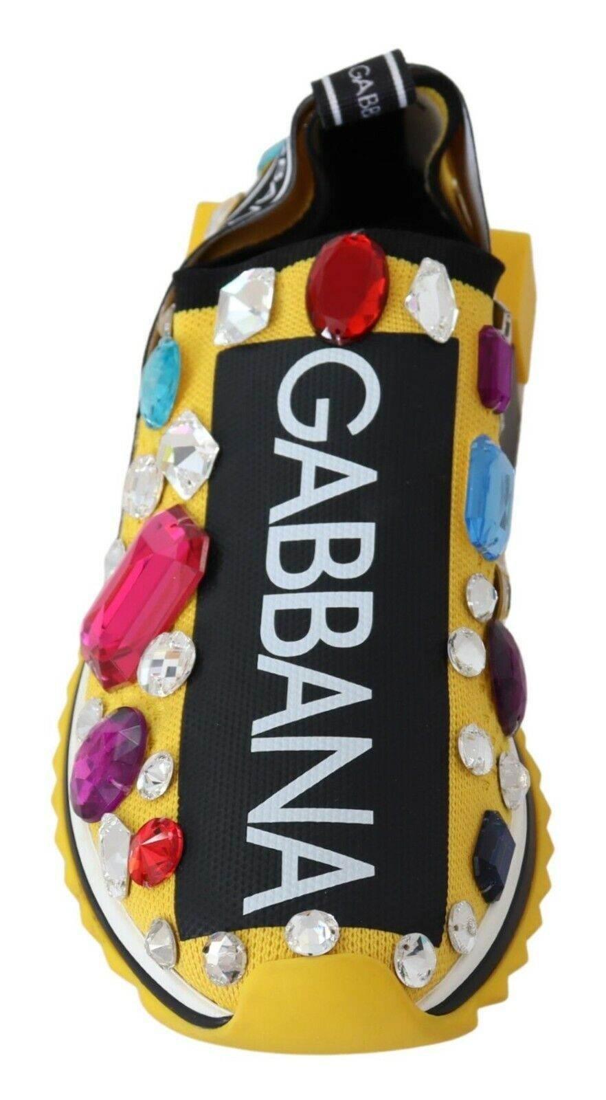Dolce & Gabbana Yellow Multicolor Crystals Sneakers Shoes - Hilstor