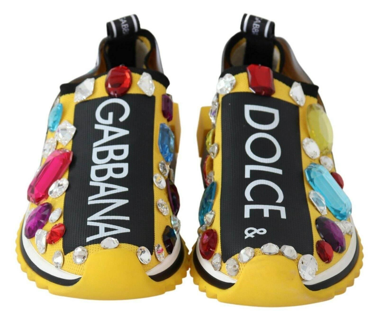 Dolce & Gabbana Yellow Multicolor Crystals Sneakers Shoes - Hilstor