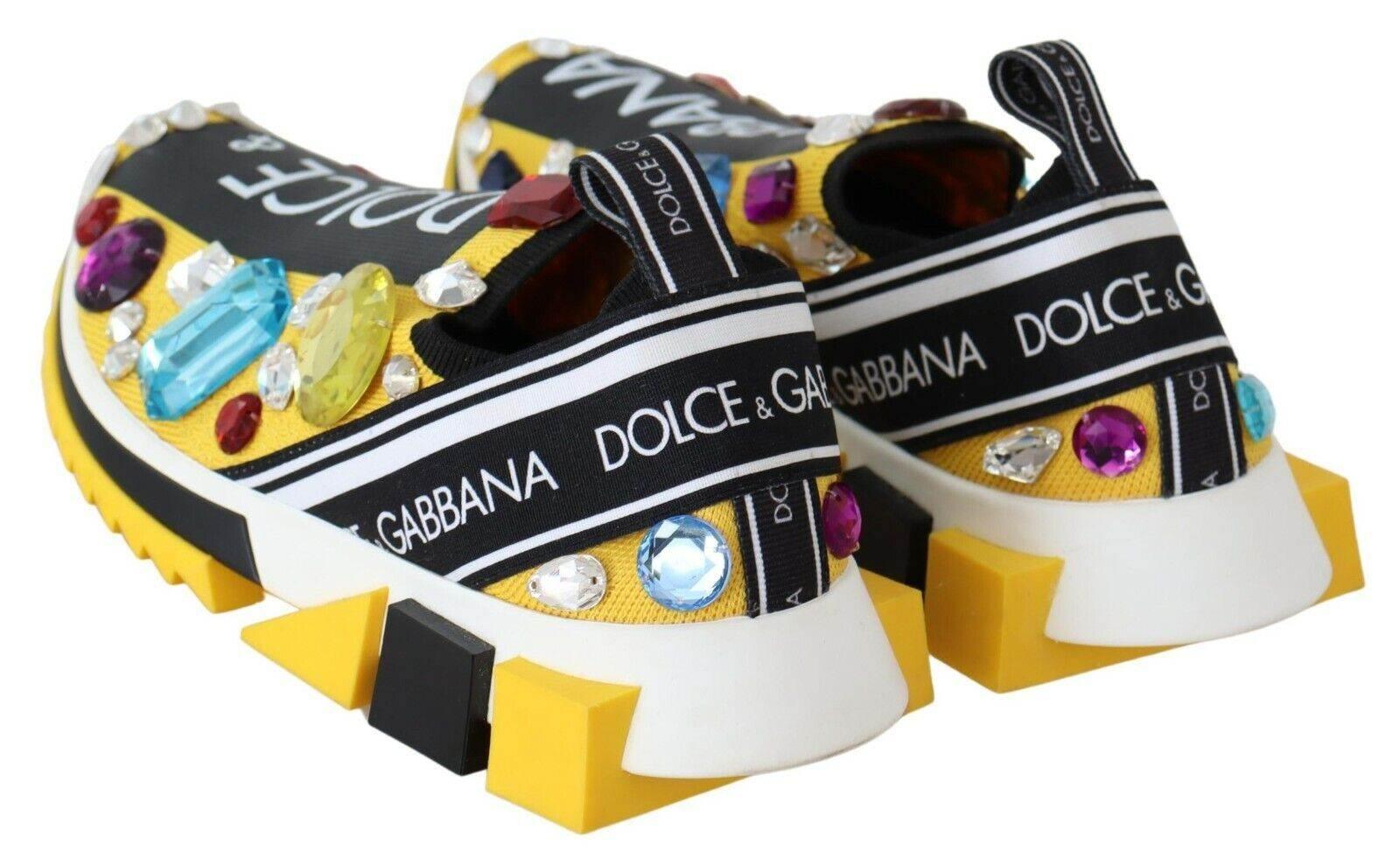 Dolce & Gabbana Yellow Multicolor Crystals Sneakers Shoes - Hilstor