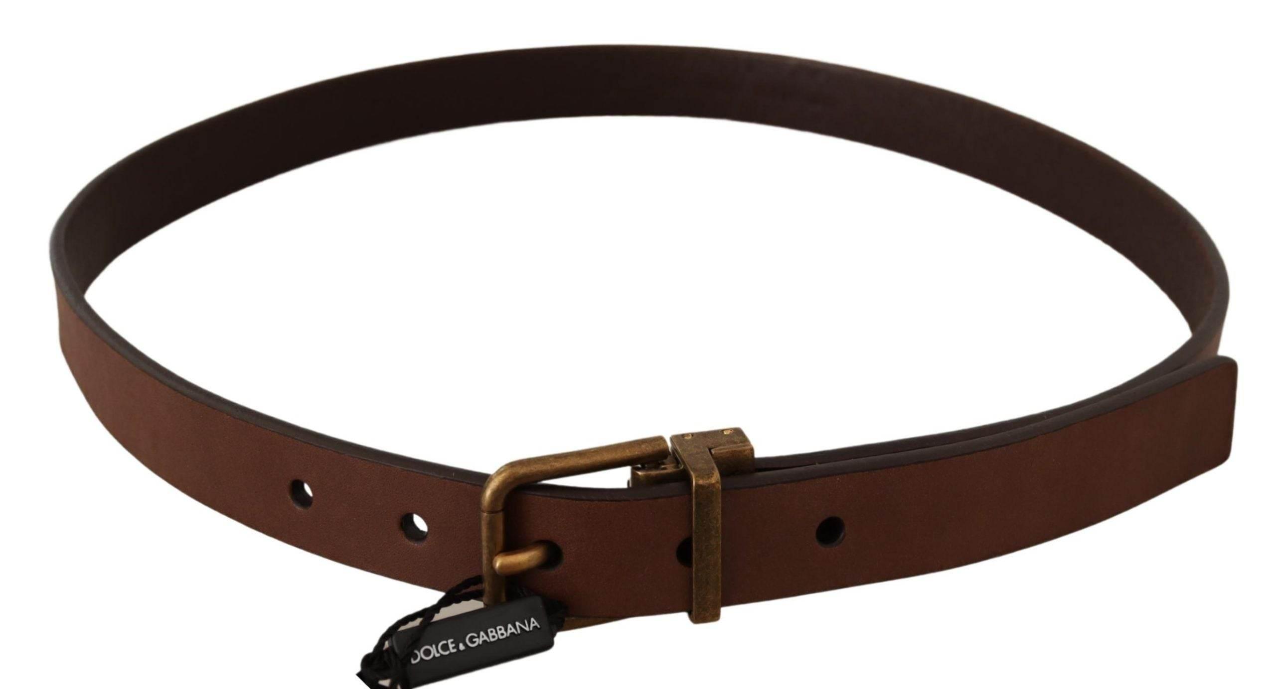 Dolce & Gabbana Brown Leather Rustic Buckle Cintura Belt - Hilstor
