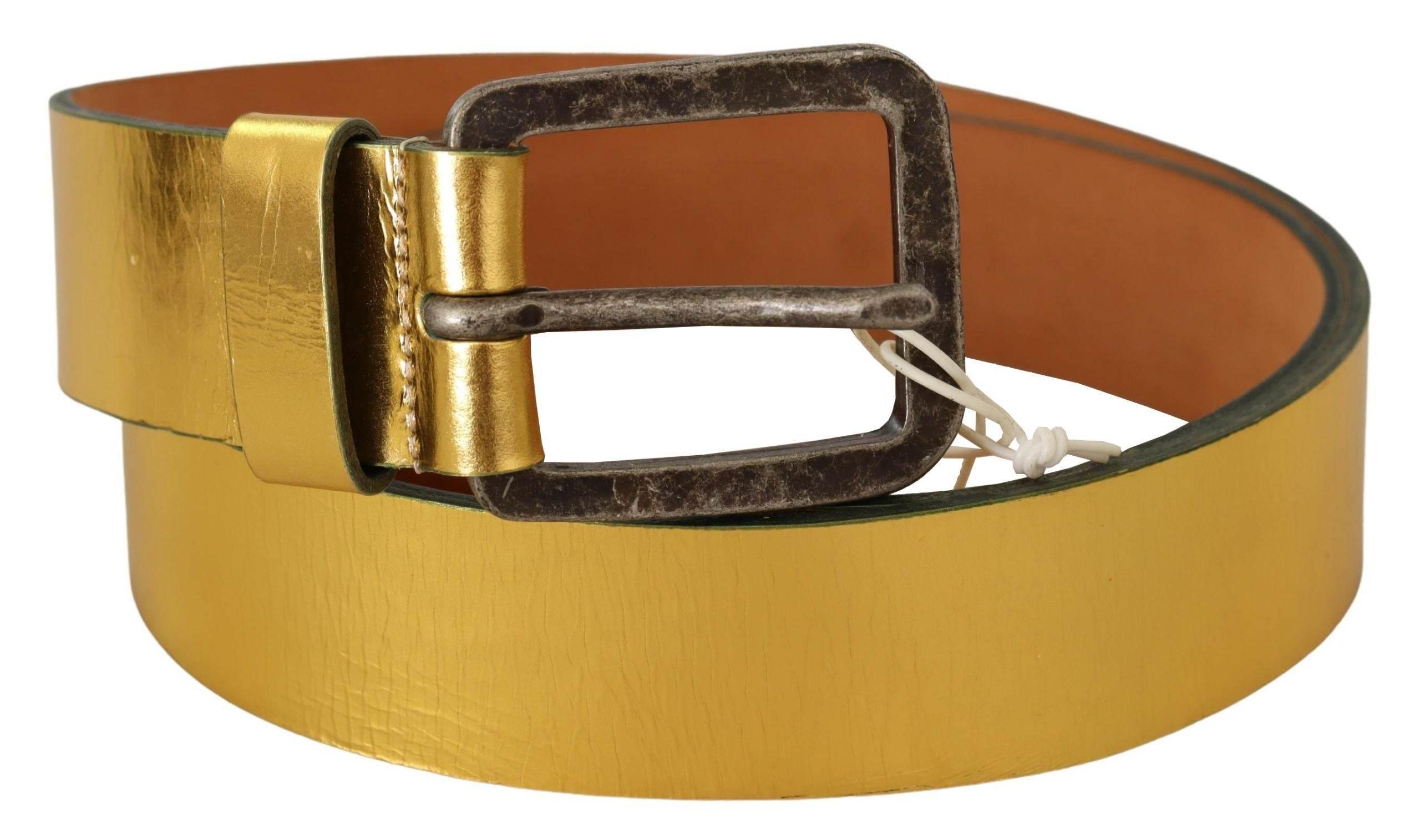 John Galliano Gold Genuine Leather Rustic Silver Buckle Waist Belt - Hilstor