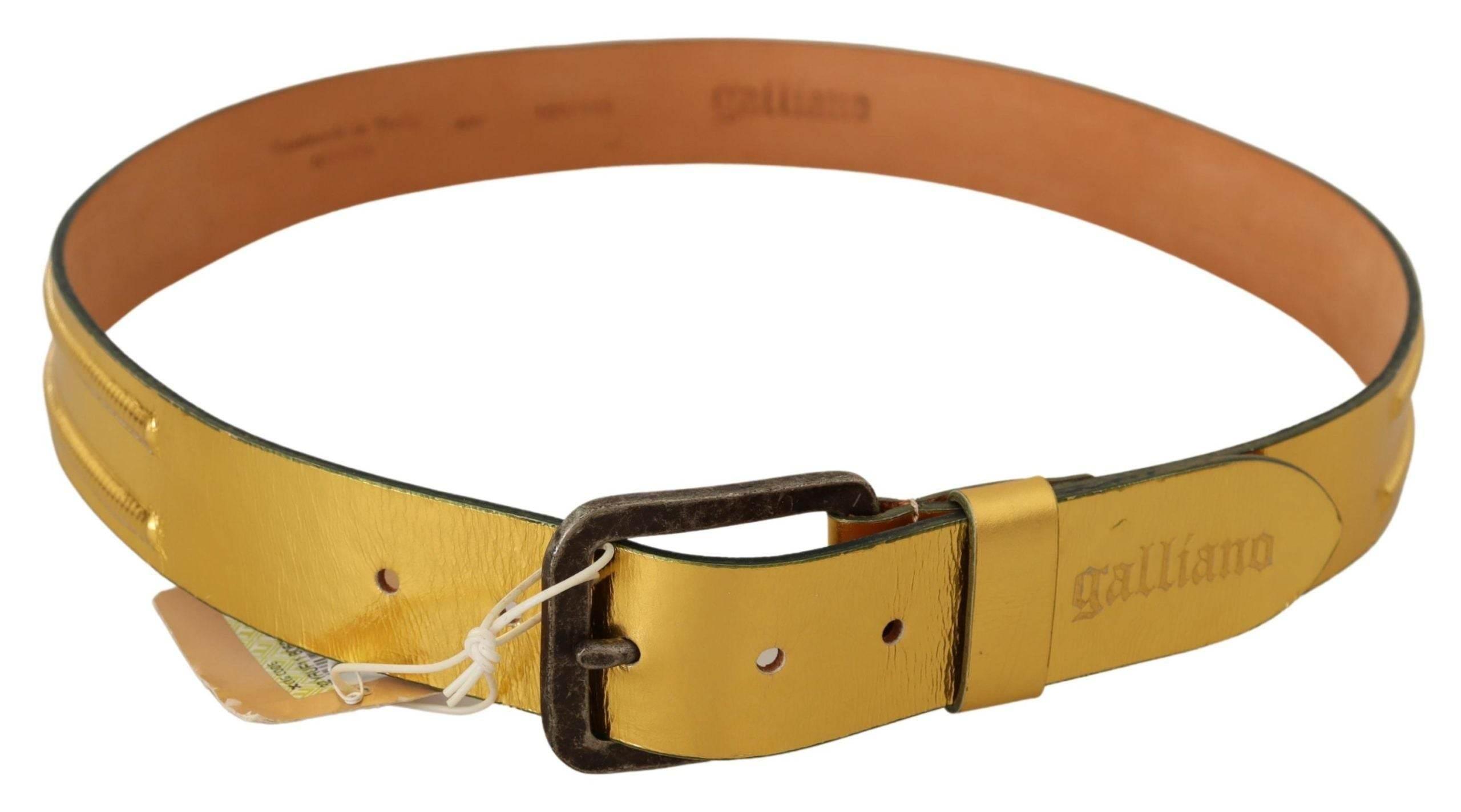 John Galliano Gold Genuine Leather Rustic Silver Buckle Waist Belt - Hilstor