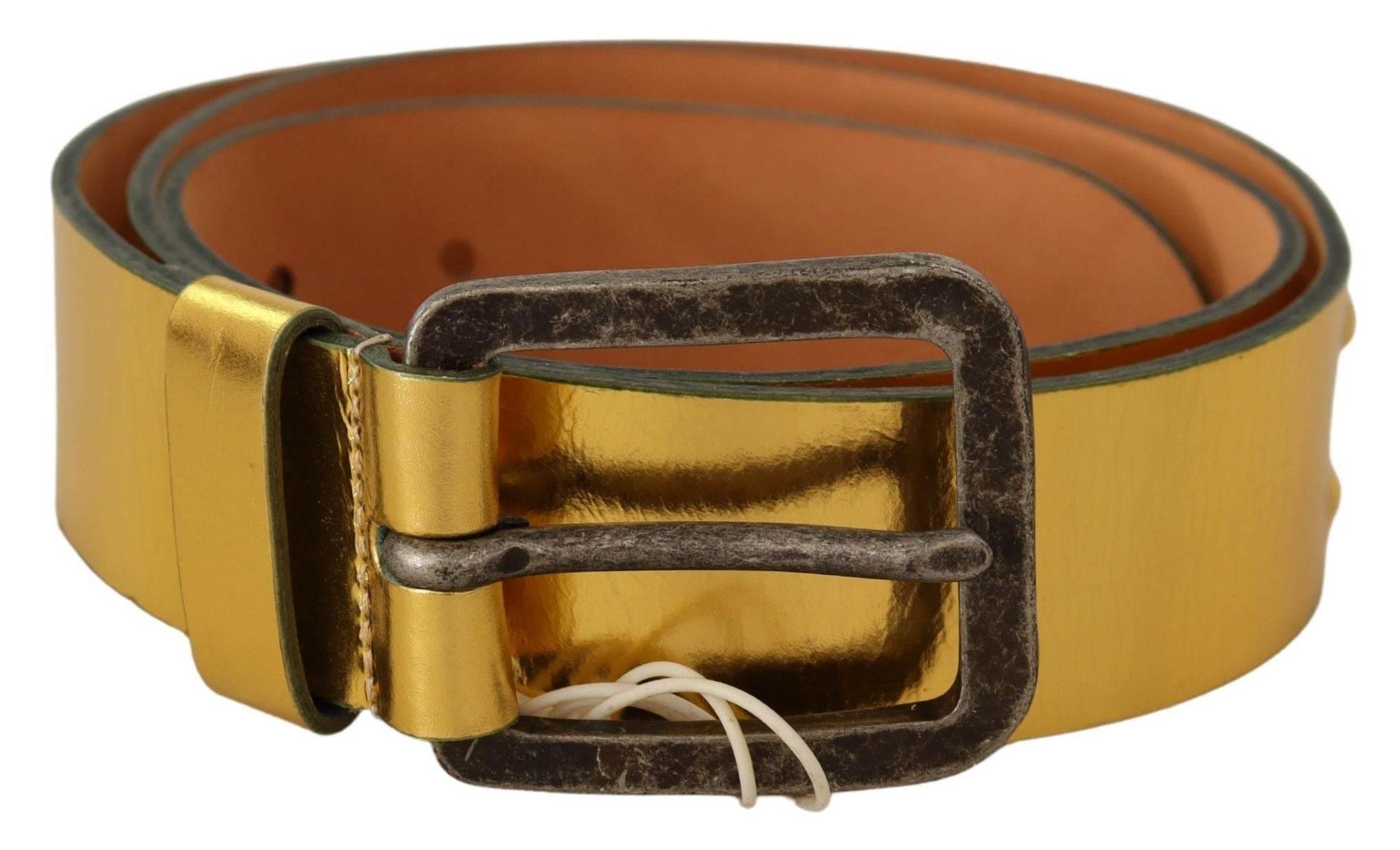 John Galliano Gold Genuine Leather Rustic Silver Buckle Waist Belt - Hilstor