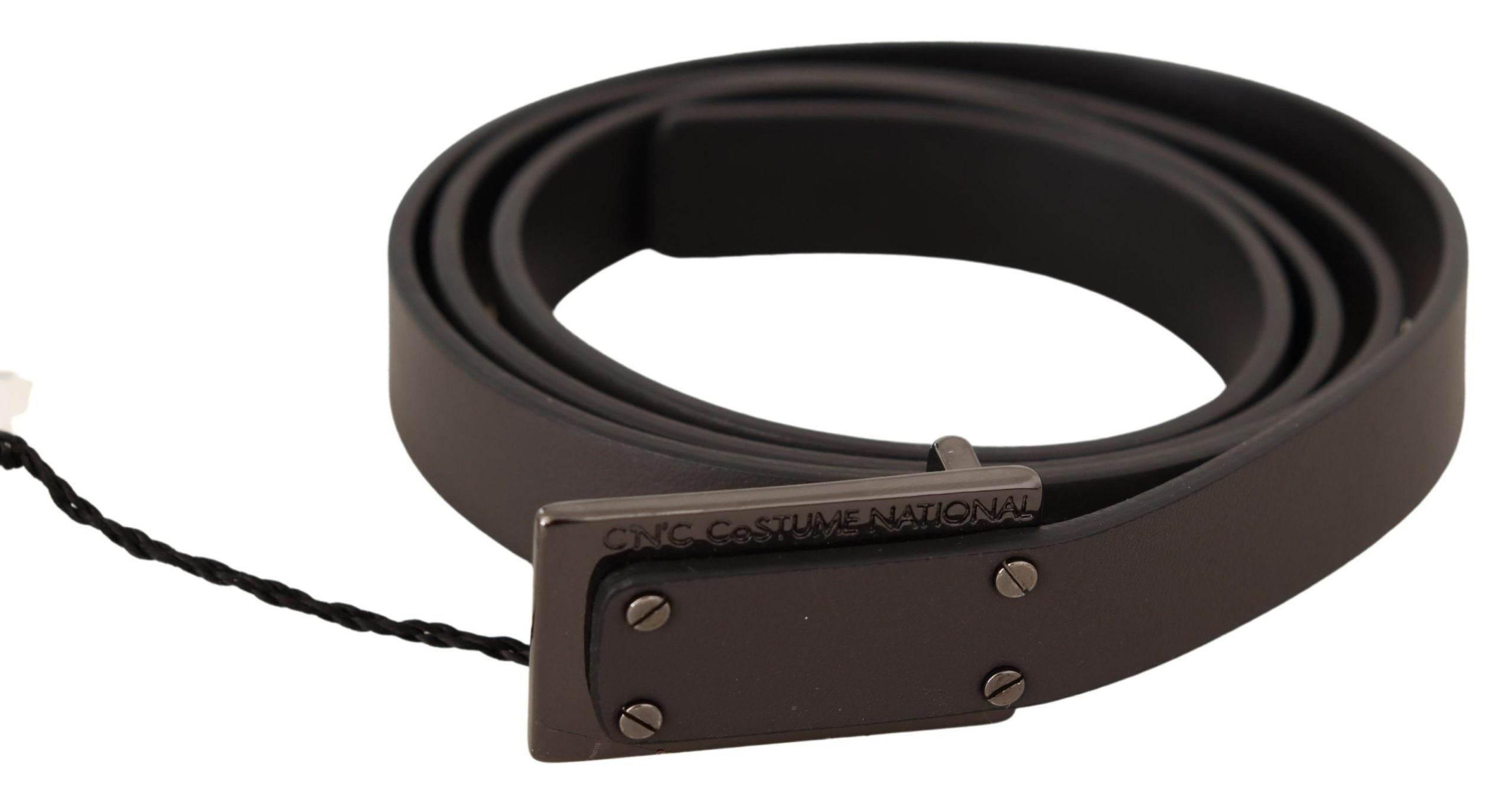 Costume National Dark Brown Leather Logo Buckle Belt - Hilstor