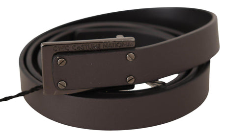 Costume National Dark Brown Leather Logo Buckle Belt - Hilstor