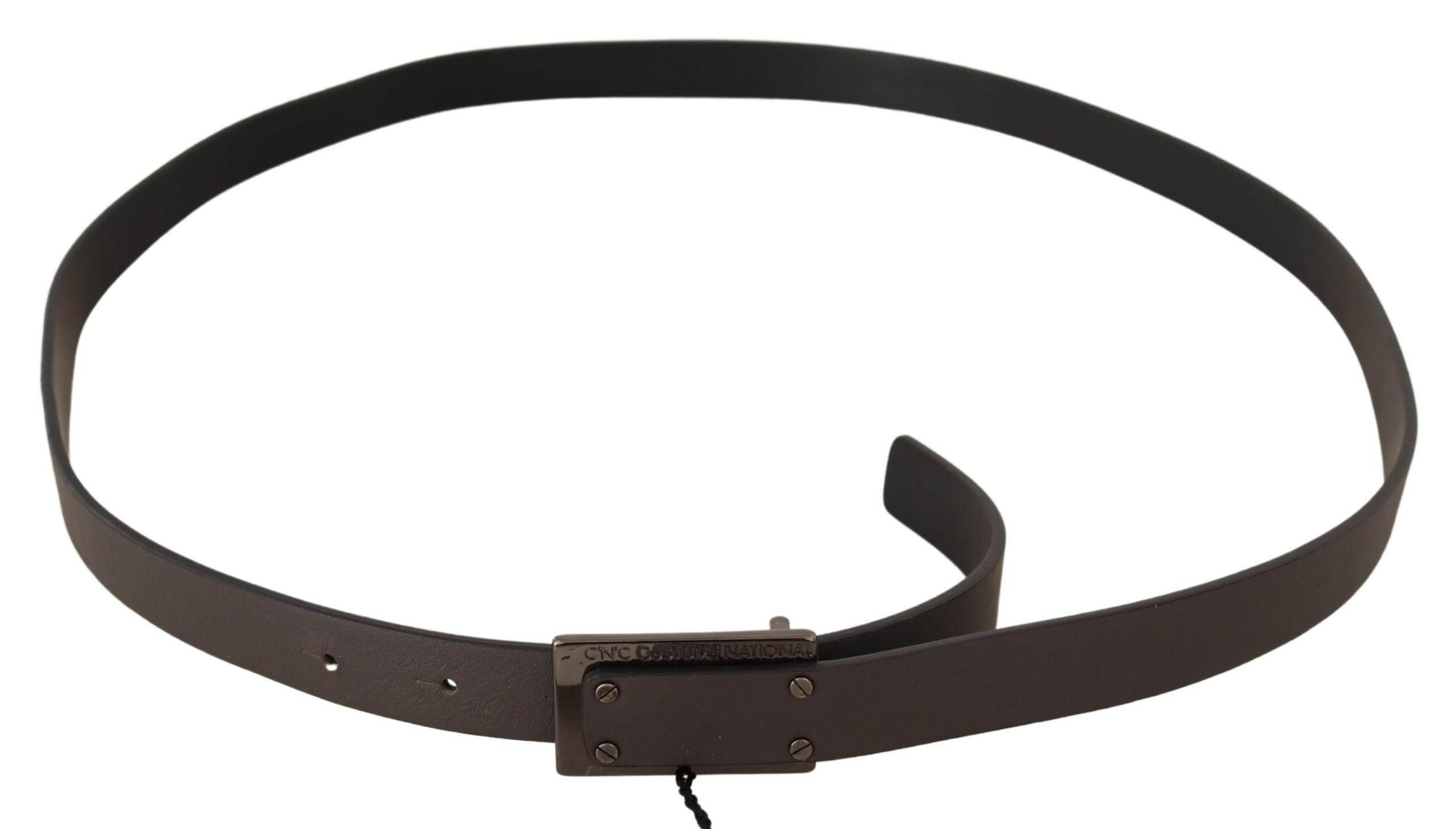 Costume National Dark Brown Leather Logo Buckle Belt - Hilstor