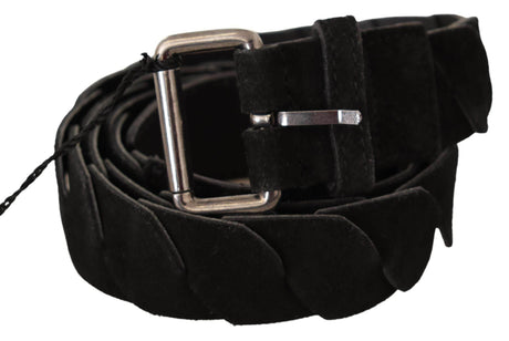 GF Ferre Black WX Silver Tone Buckle Waist Belt - Hilstor